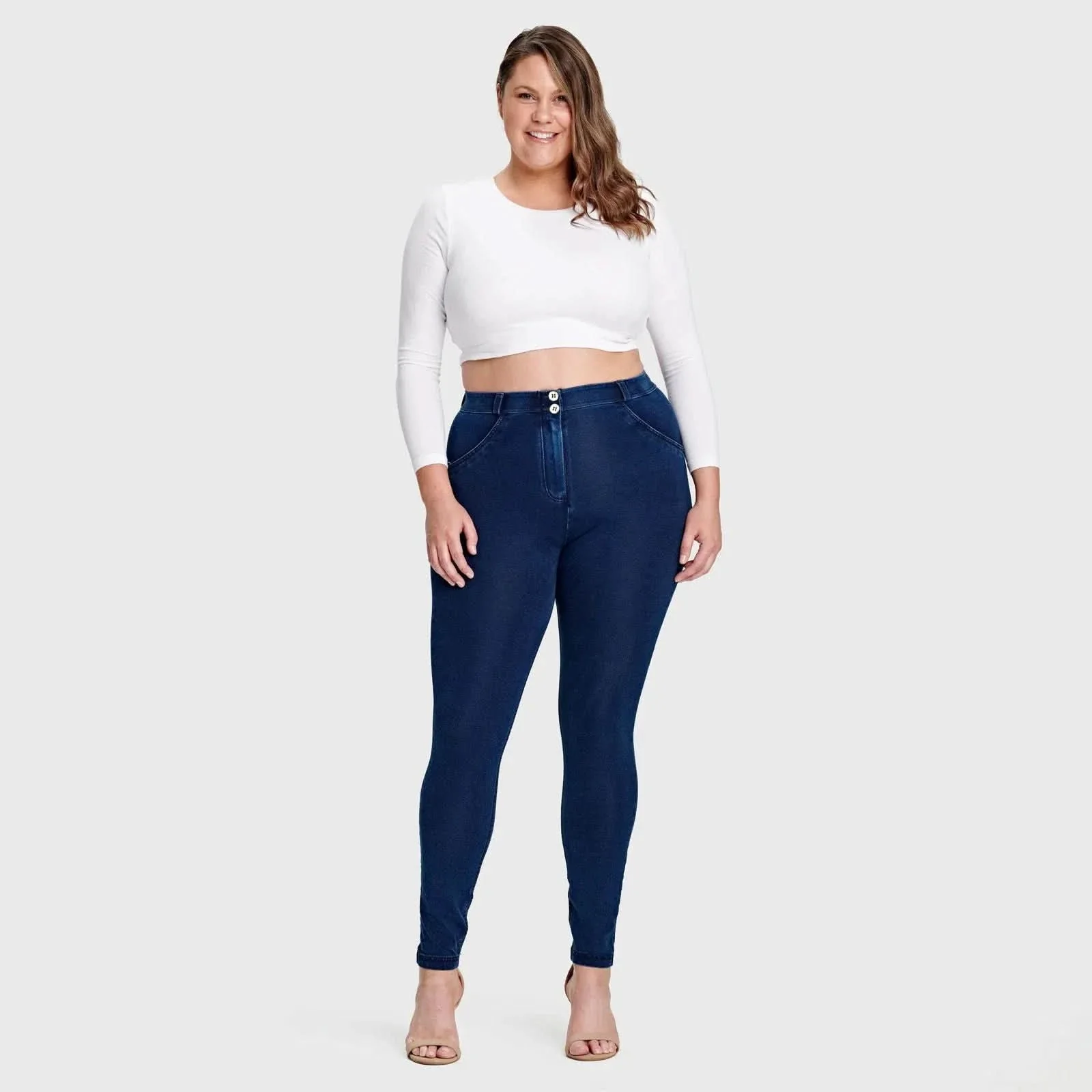WRUP Curvy Denim - High Waisted - Full Length - Dark Blue + Blue Stitching - Image 7