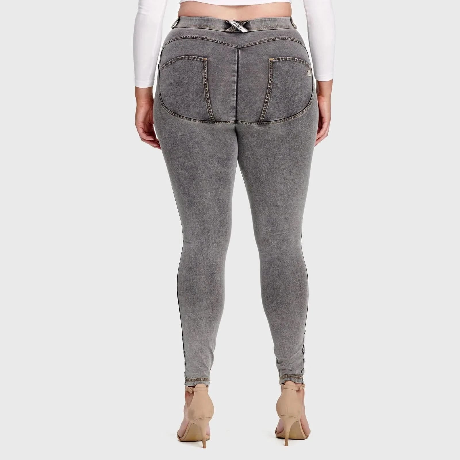 WRUP Curvy Denim - High Waisted - Full Length - Grey + Yellow Stitching - Image 2