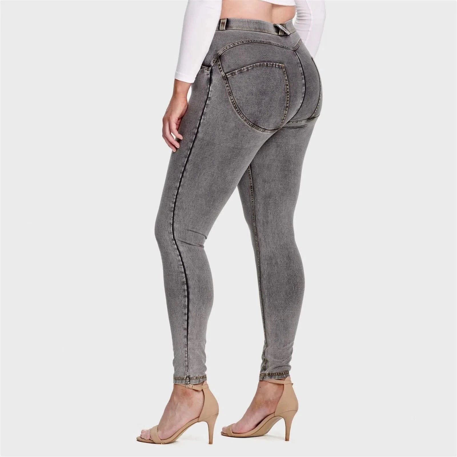 WRUP Curvy Denim - High Waisted - Full Length - Grey + Yellow Stitching - Image 3