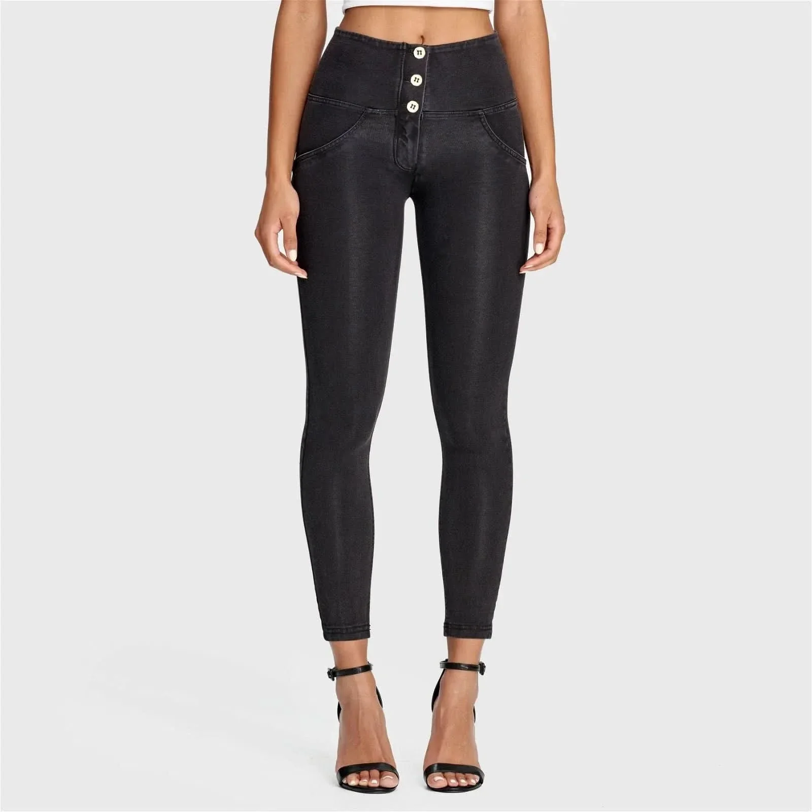 WRUP Denim - 3 Button High Waisted - 7/8 Length - Black + Black Stitching - Image 4