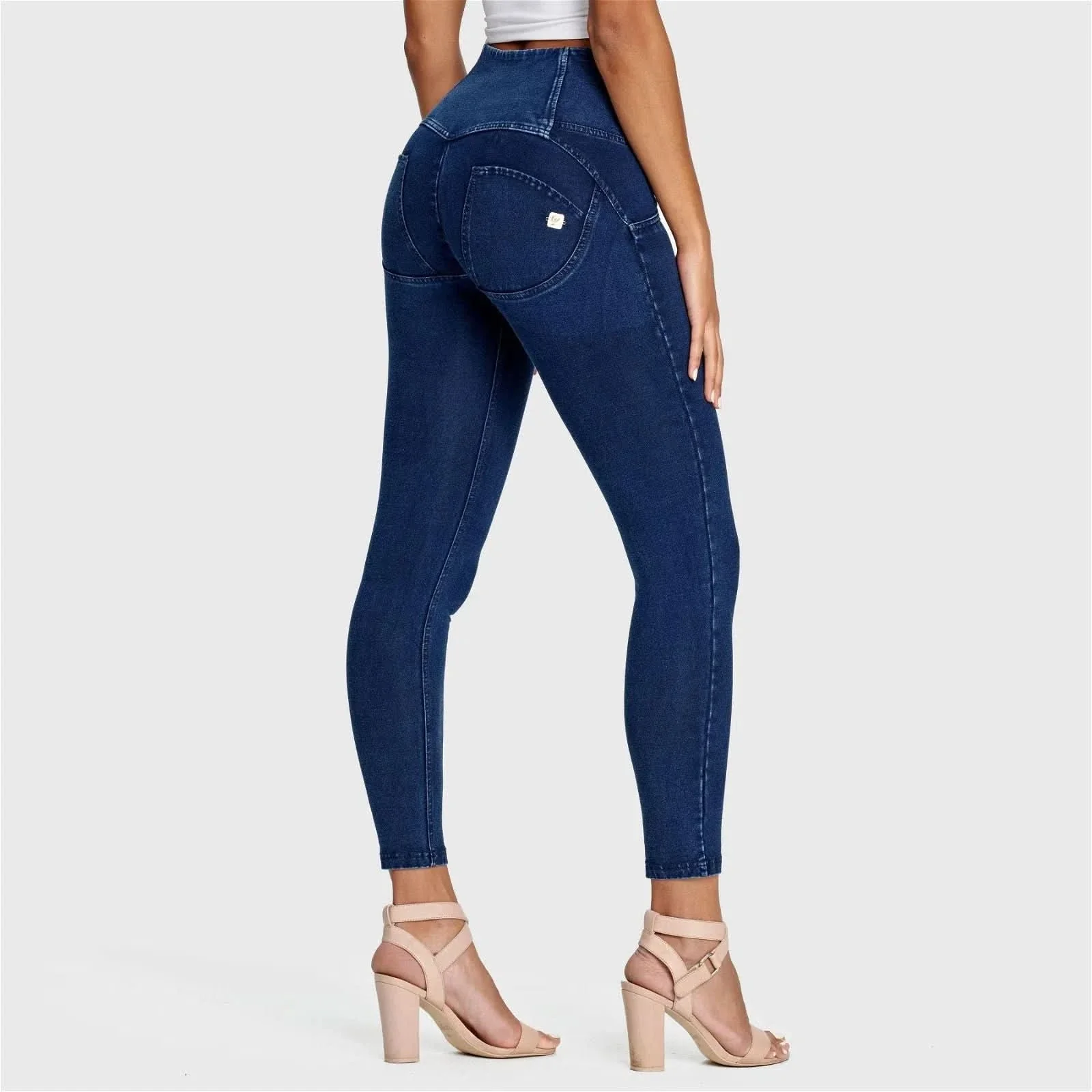 WRUP Denim - 3 Button High Waisted - 7/8 Length - Dark Blue + Blue Stitching - Image 7