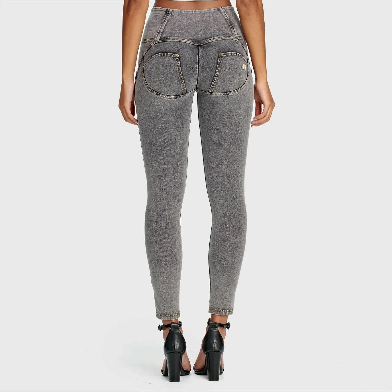 WRUP Denim - 3 Button High Waisted - 7/8 Length - Grey + Yellow Stitching - Image 7