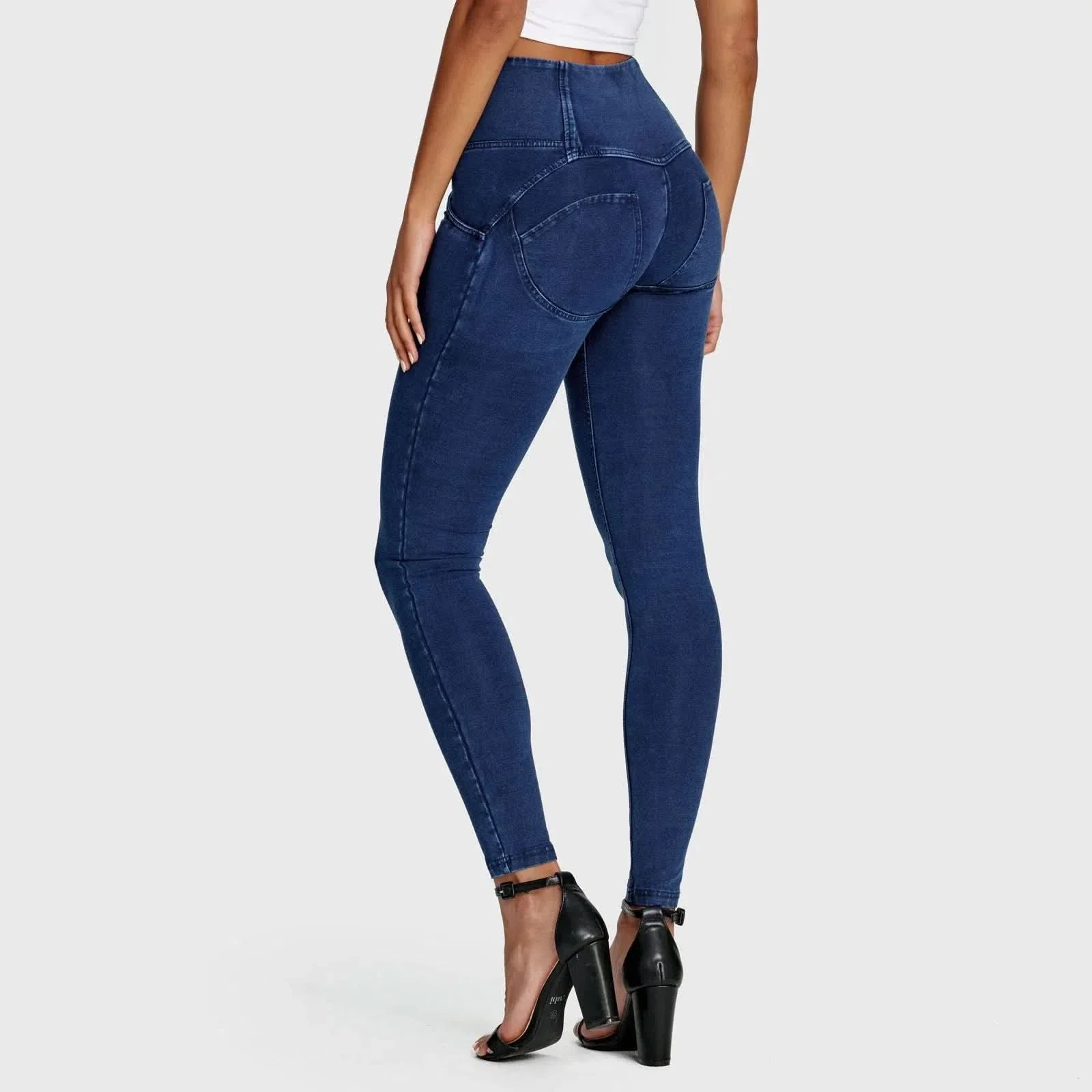 WRUP Denim - 3 Button High Waisted - Full Length - Dark Blue + Blue Stitching - Image 10
