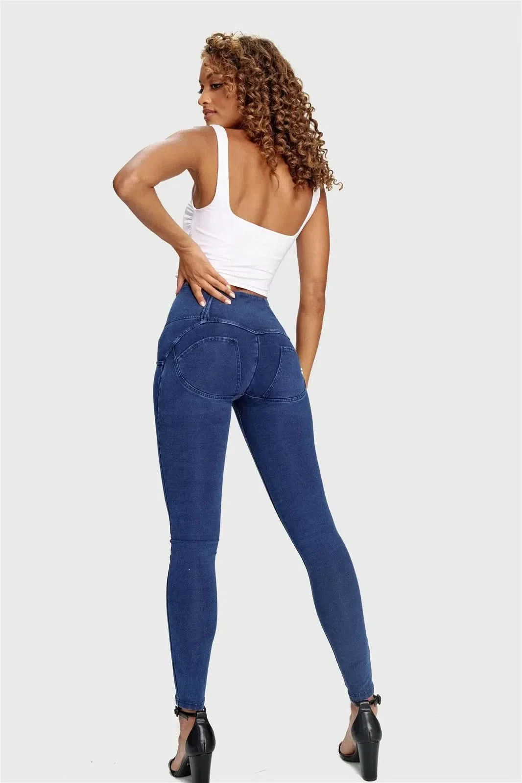 WRUP Denim - 3 Button High Waisted - Full Length - Dark Blue + Blue Stitching - Image 6