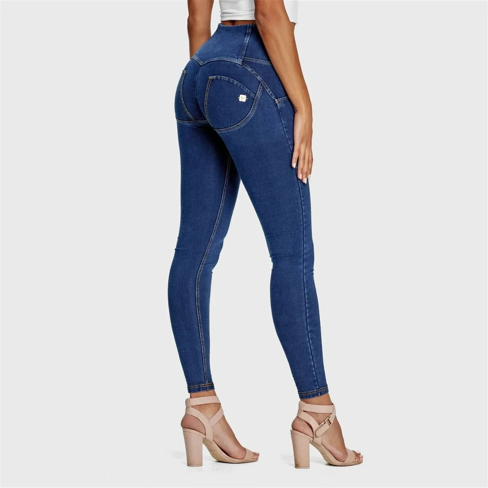 WRUP Denim - 3 Button High Waisted - Full Length - Dark Blue + Yellow Stitching - Image 6