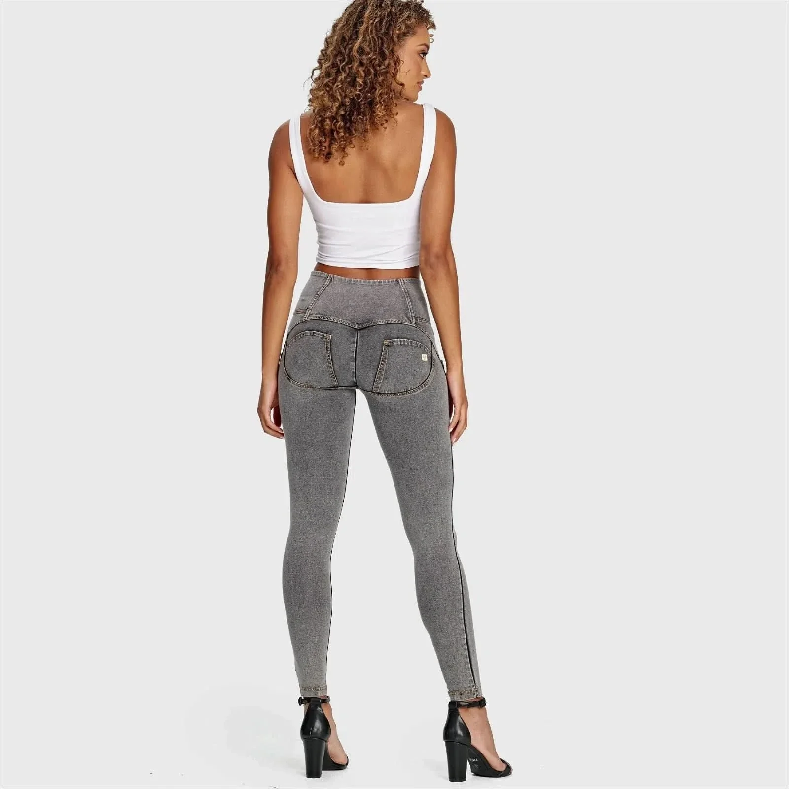 WRUP Denim - 3 Button High Waisted - Full Length - Grey + Yellow Stitching - Image 8