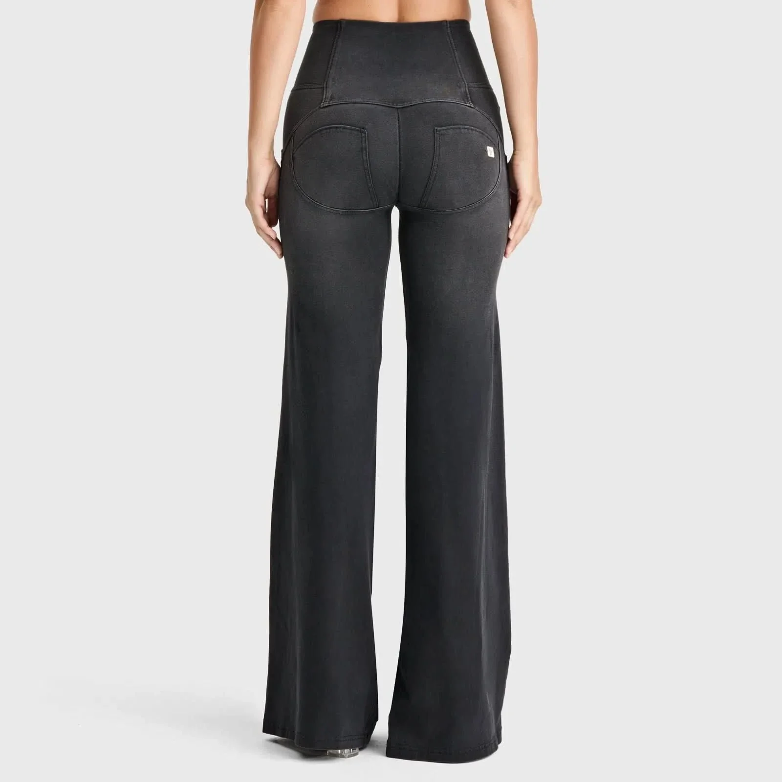 WRUP Denim - 3 Button High Waisted - Palazzo Flare - Black + Black Stitching - Image 3