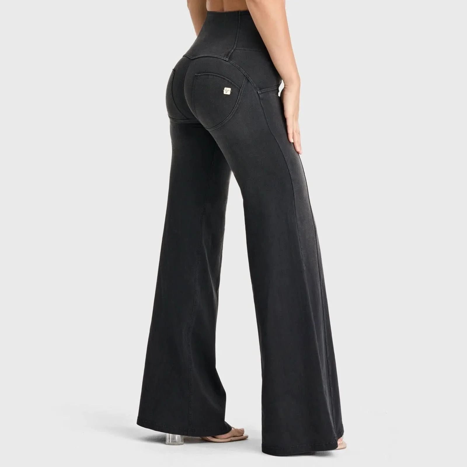WRUP Denim - 3 Button High Waisted - Palazzo Flare - Black + Black Stitching - Image 4