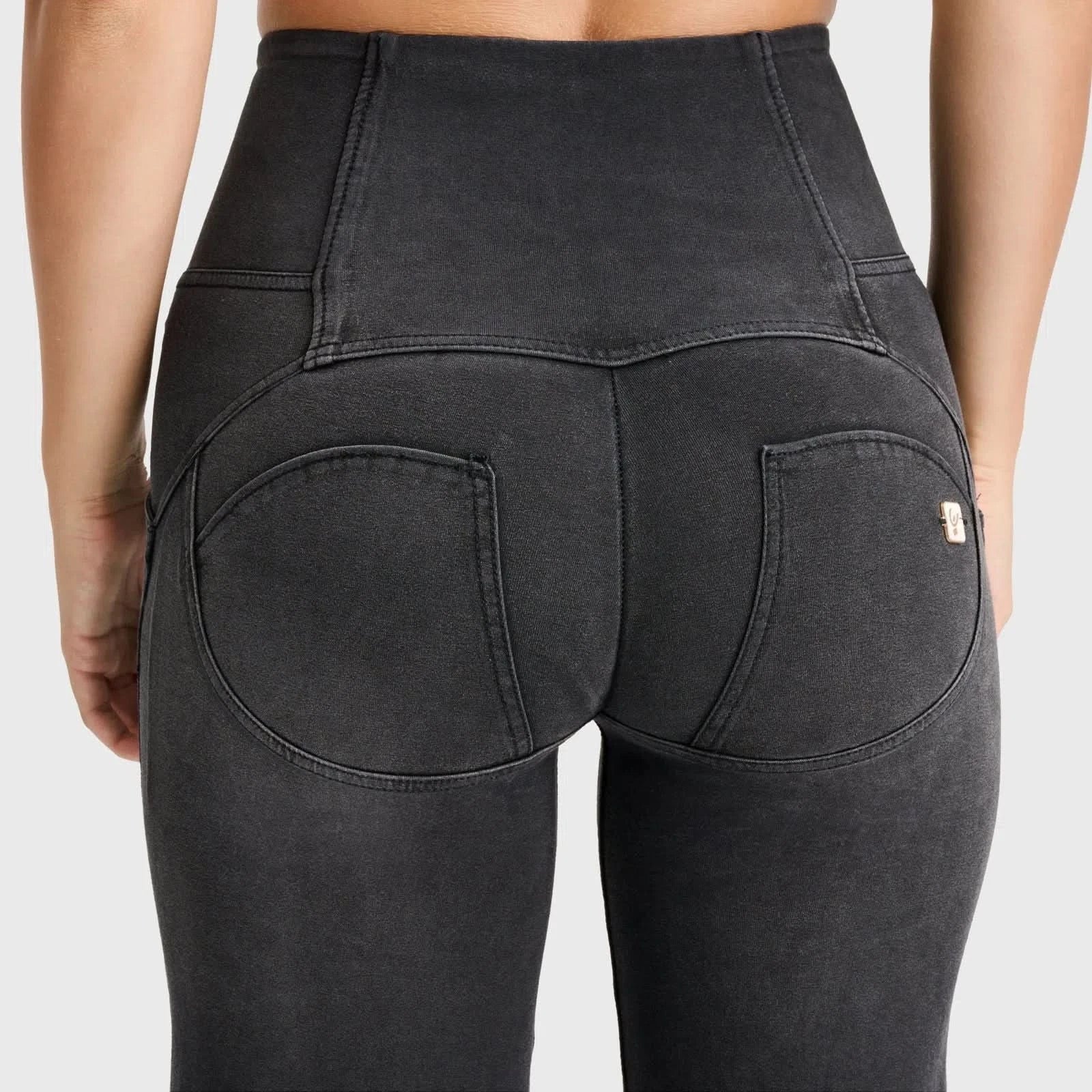 WRUP Denim - 3 Button High Waisted - Palazzo Flare - Black + Black Stitching - Image 9