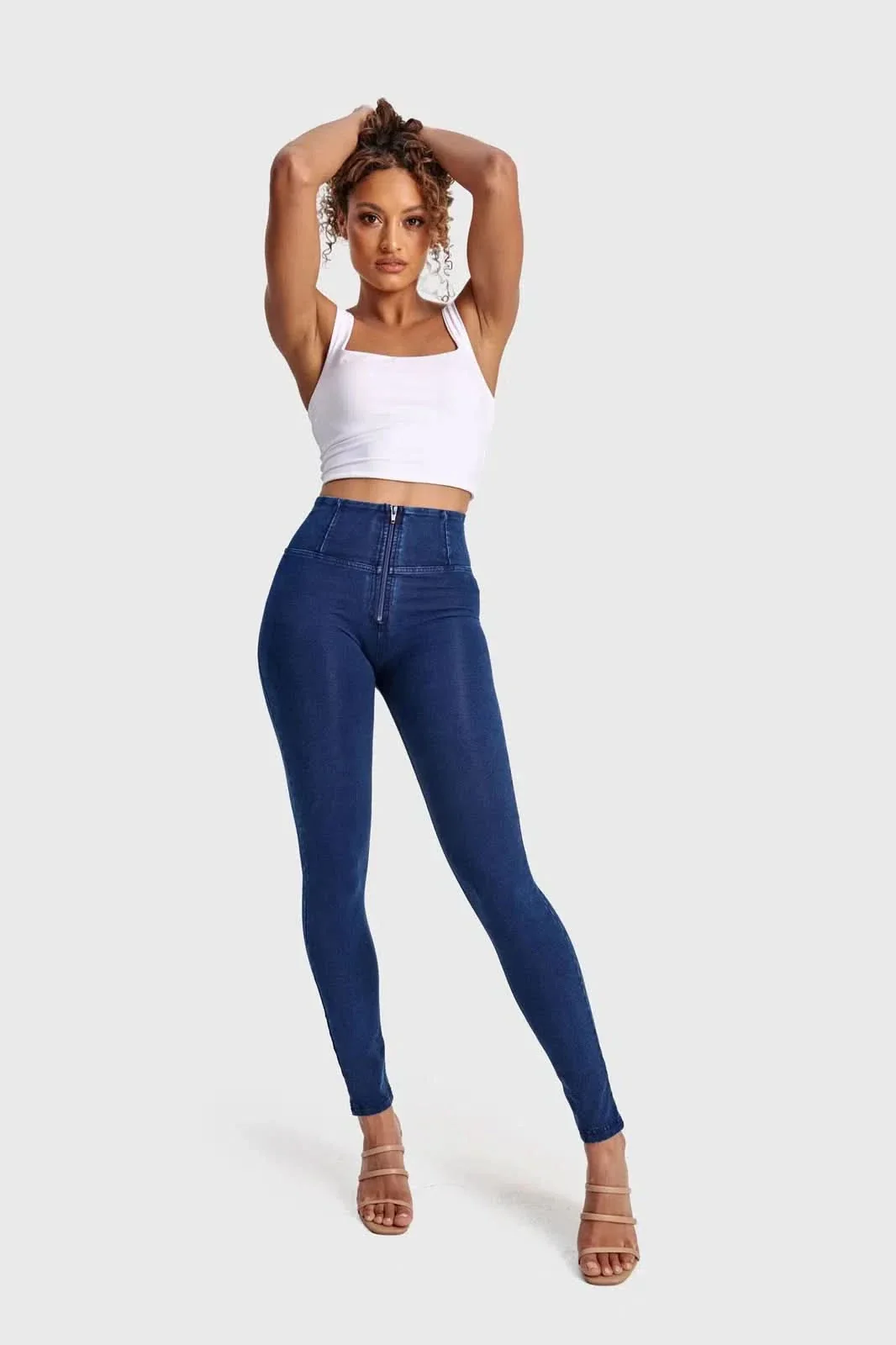 WRUP Denim - High Waisted - Full Length - Dark Blue + Blue Stitching - Image 2