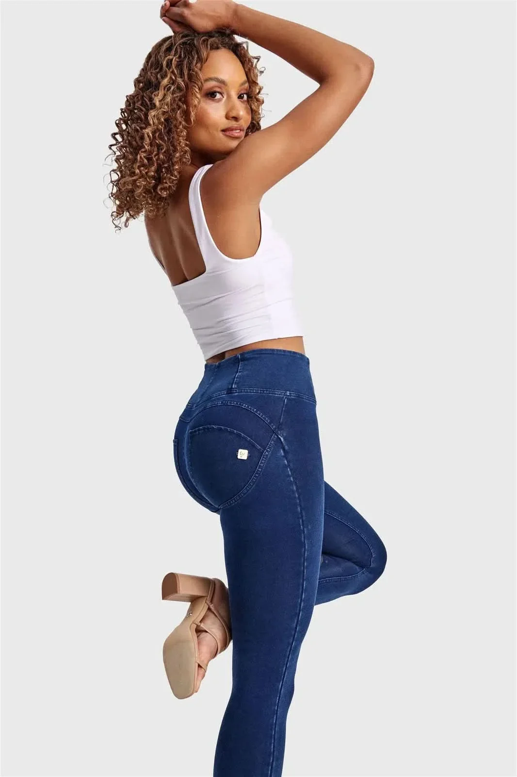 WRUP Denim - High Waisted - Full Length - Dark Blue + Blue Stitching - Image 3