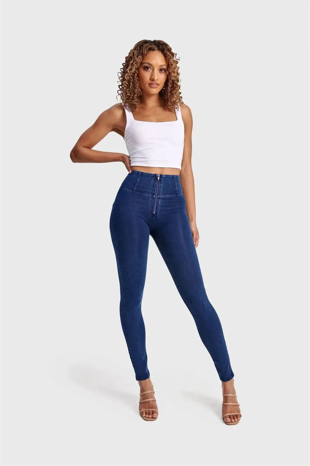 WRUP Denim - High Waisted - Full Length - Dark Blue + Blue Stitching - Image 5
