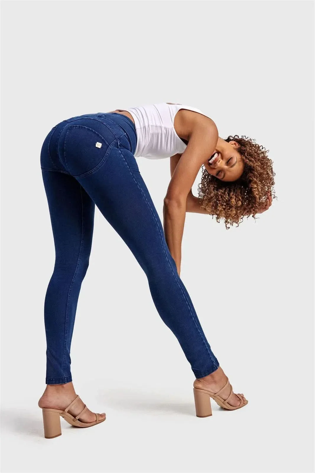 WRUP Denim - High Waisted - Full Length - Dark Blue + Blue Stitching - Image 6