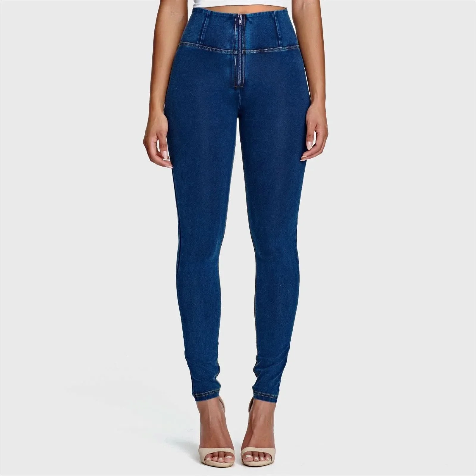 WRUP Denim - High Waisted - Full Length - Dark Blue + Yellow Stitching - Image 3