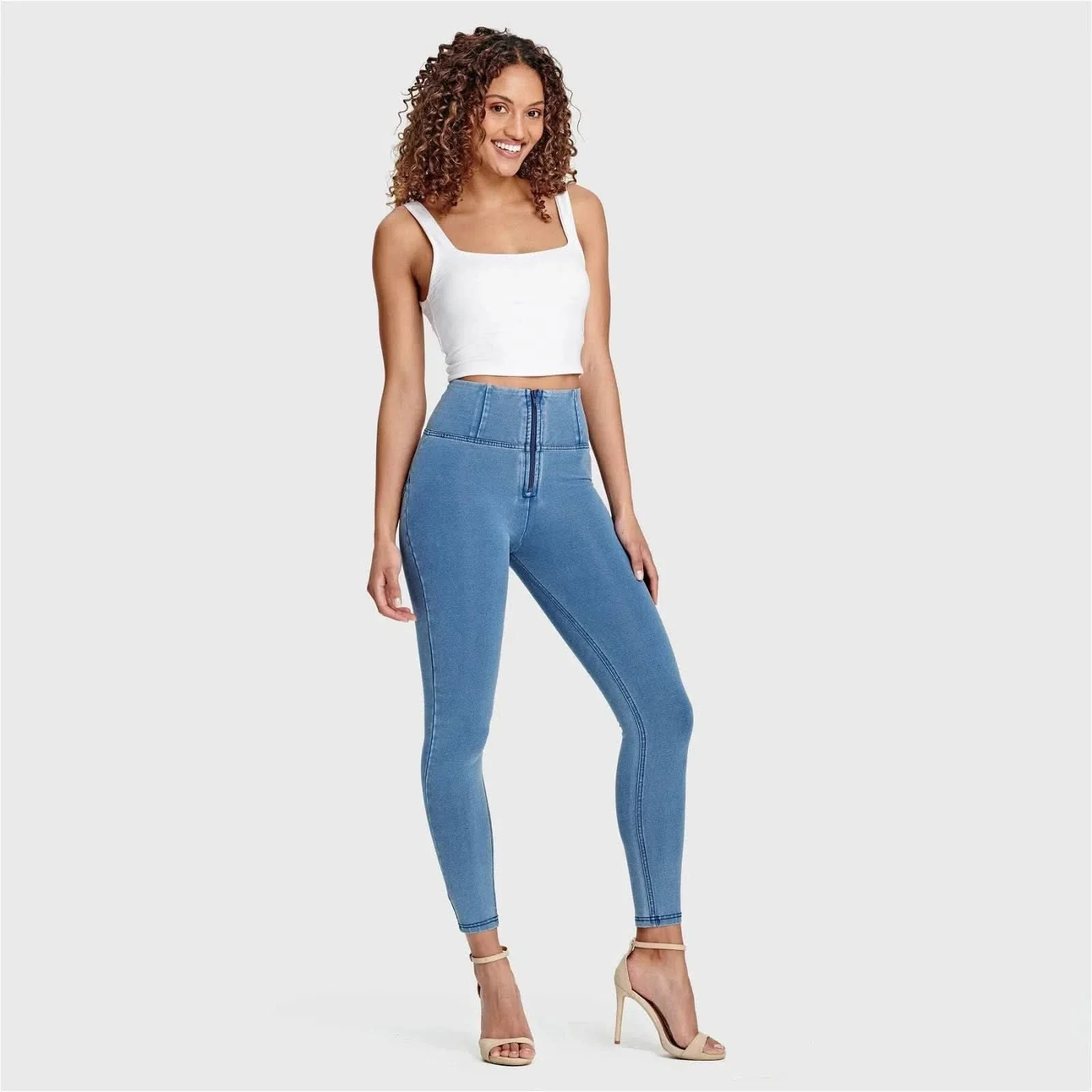 WRUP Denim - High Waisted - Full Length - Light Blue + Blue Stitching - Image 2