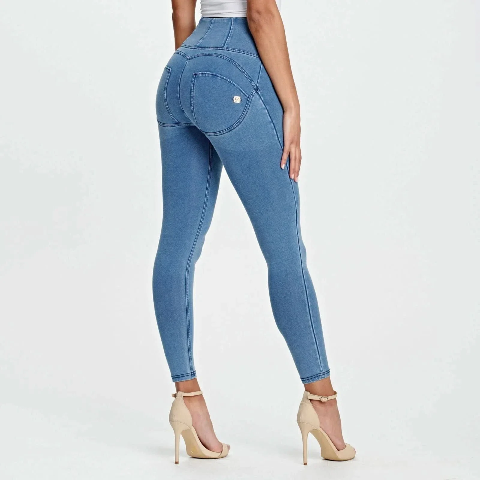 WRUP Denim - High Waisted - Full Length - Light Blue + Blue Stitching - Image 3