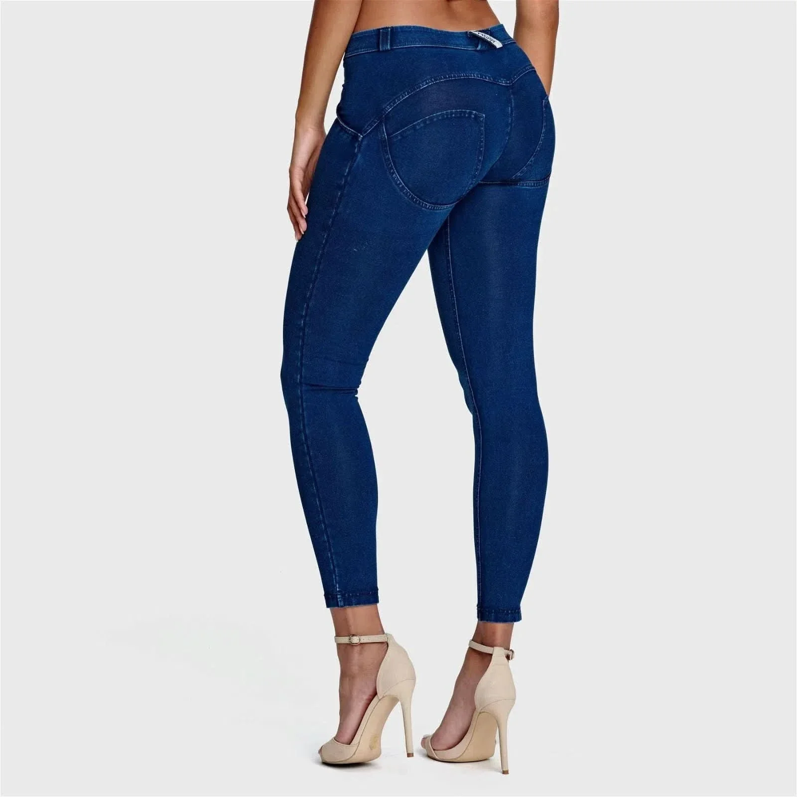 WRUP Denim - Mid Rise - 7/8 Length - Dark Blue + Blue Stitching - Image 3