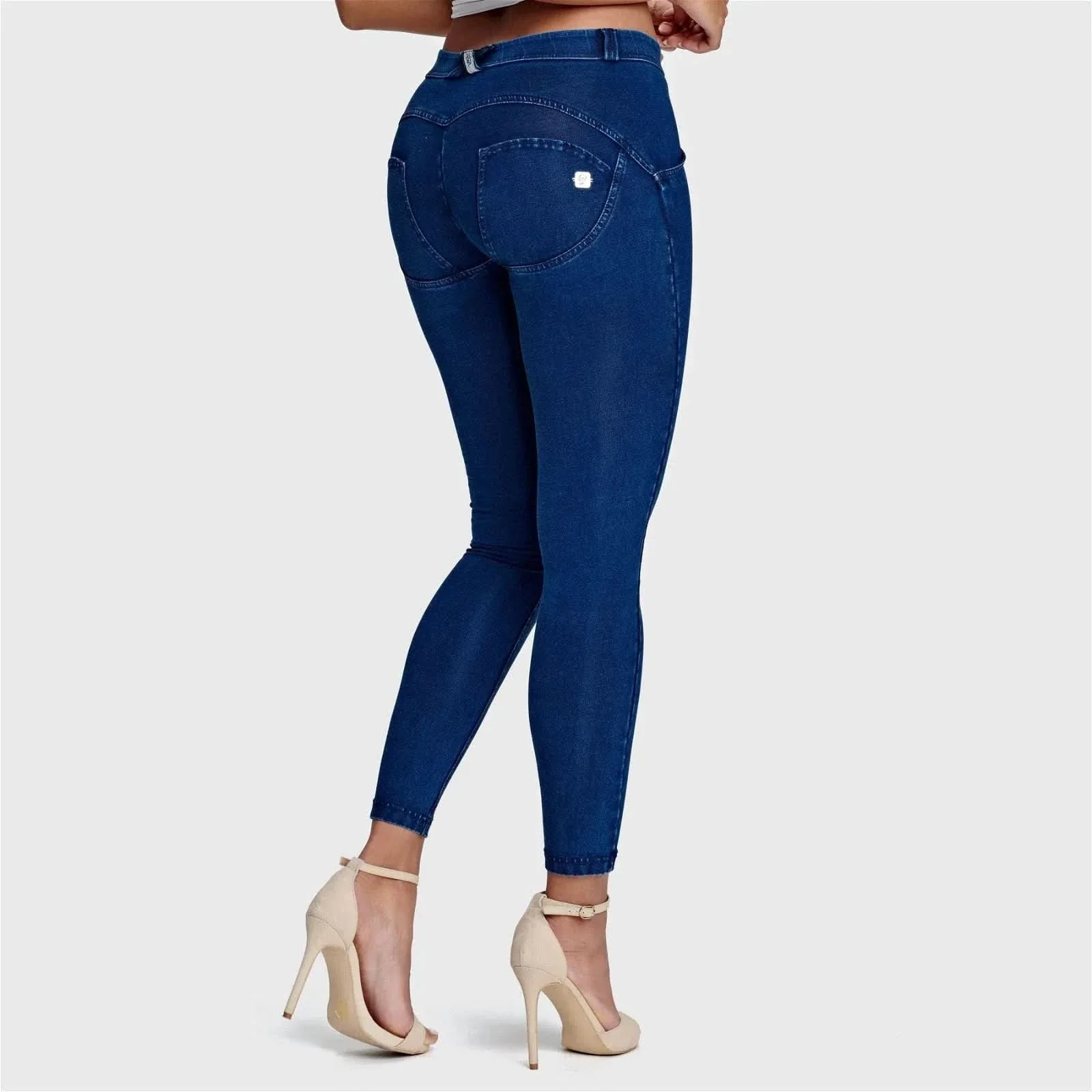 WRUP Denim - Mid Rise - 7/8 Length - Dark Blue + Blue Stitching - Image 4