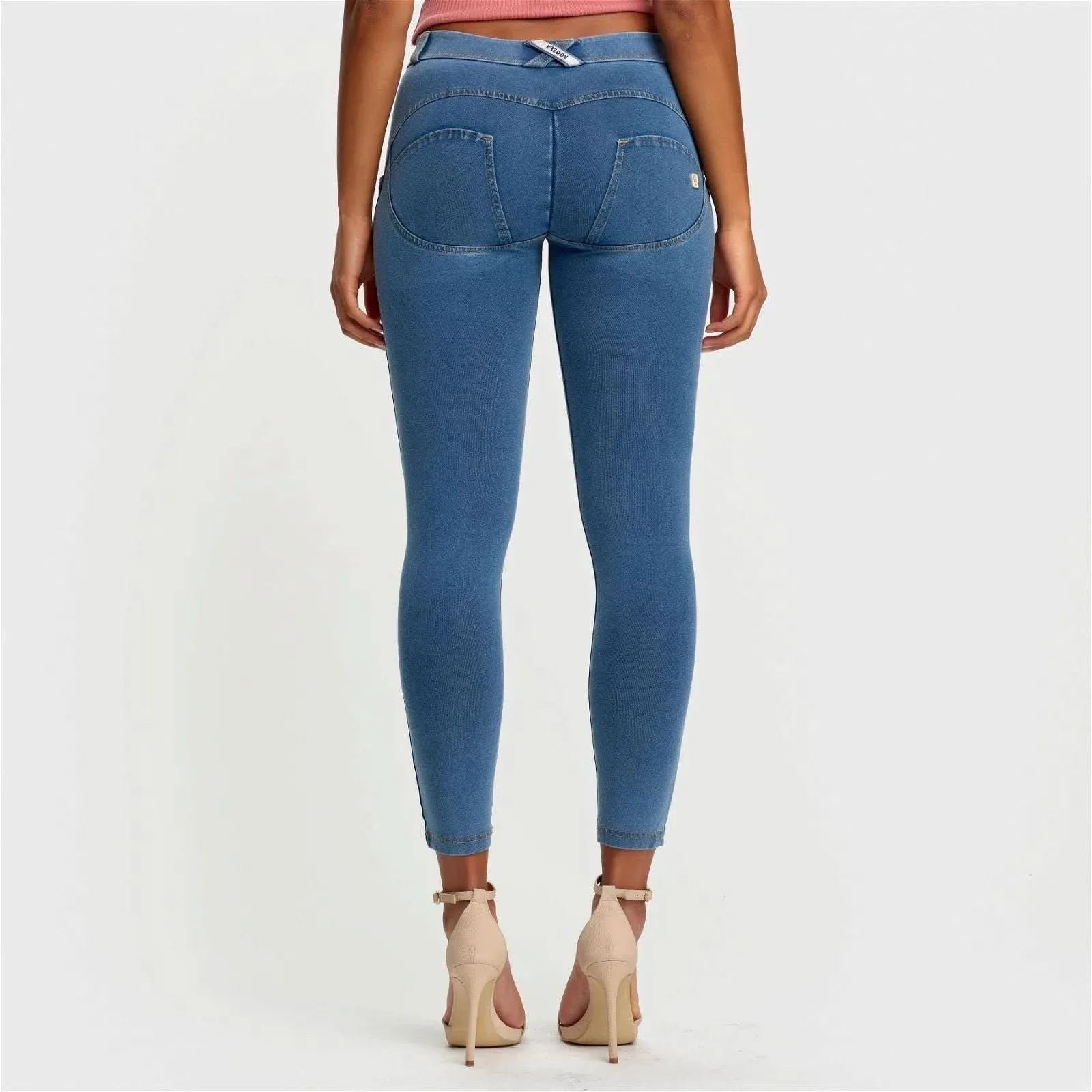 WRUP Denim - Mid Rise - 7/8 Length - Light Blue + Yellow Stitching - Image 4