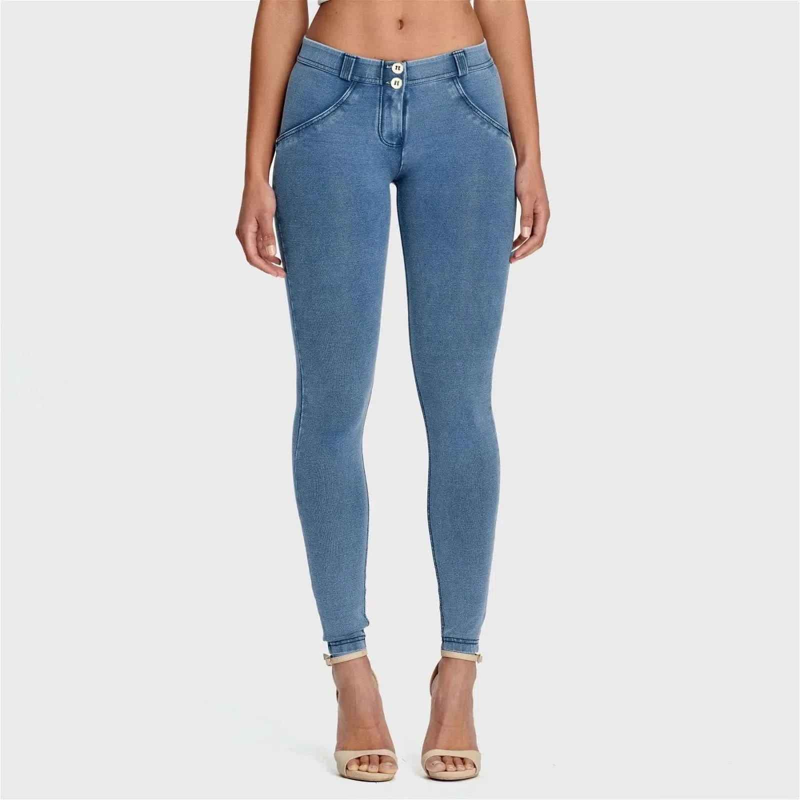 WRUP Denim - Mid Rise - Full Length - Light Blue + Blue Stitching - Image 2