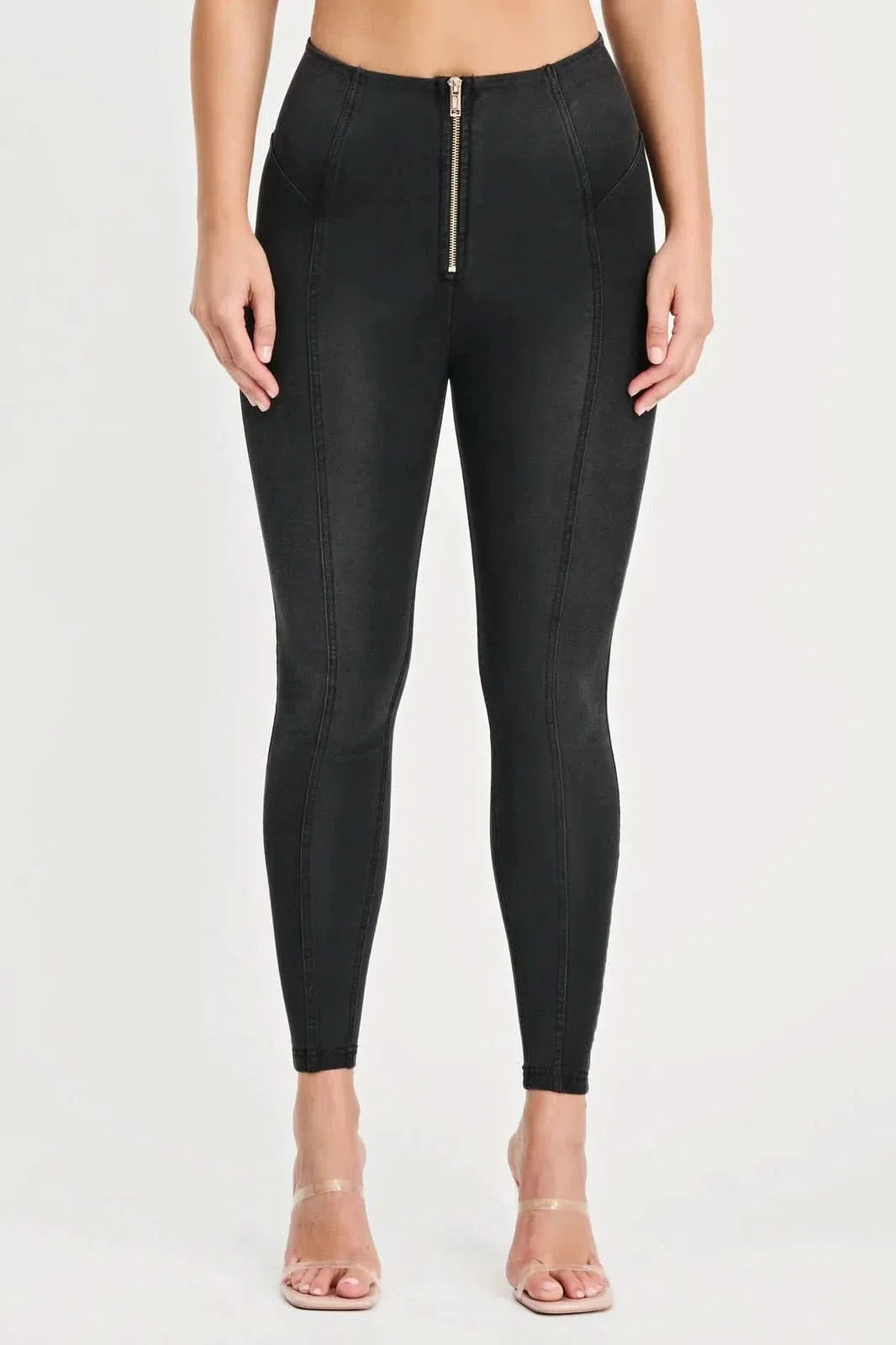 WRUP Denim with Feature Seam - High Waisted - 7/8 Length - Black + Black Stitching - Image 6