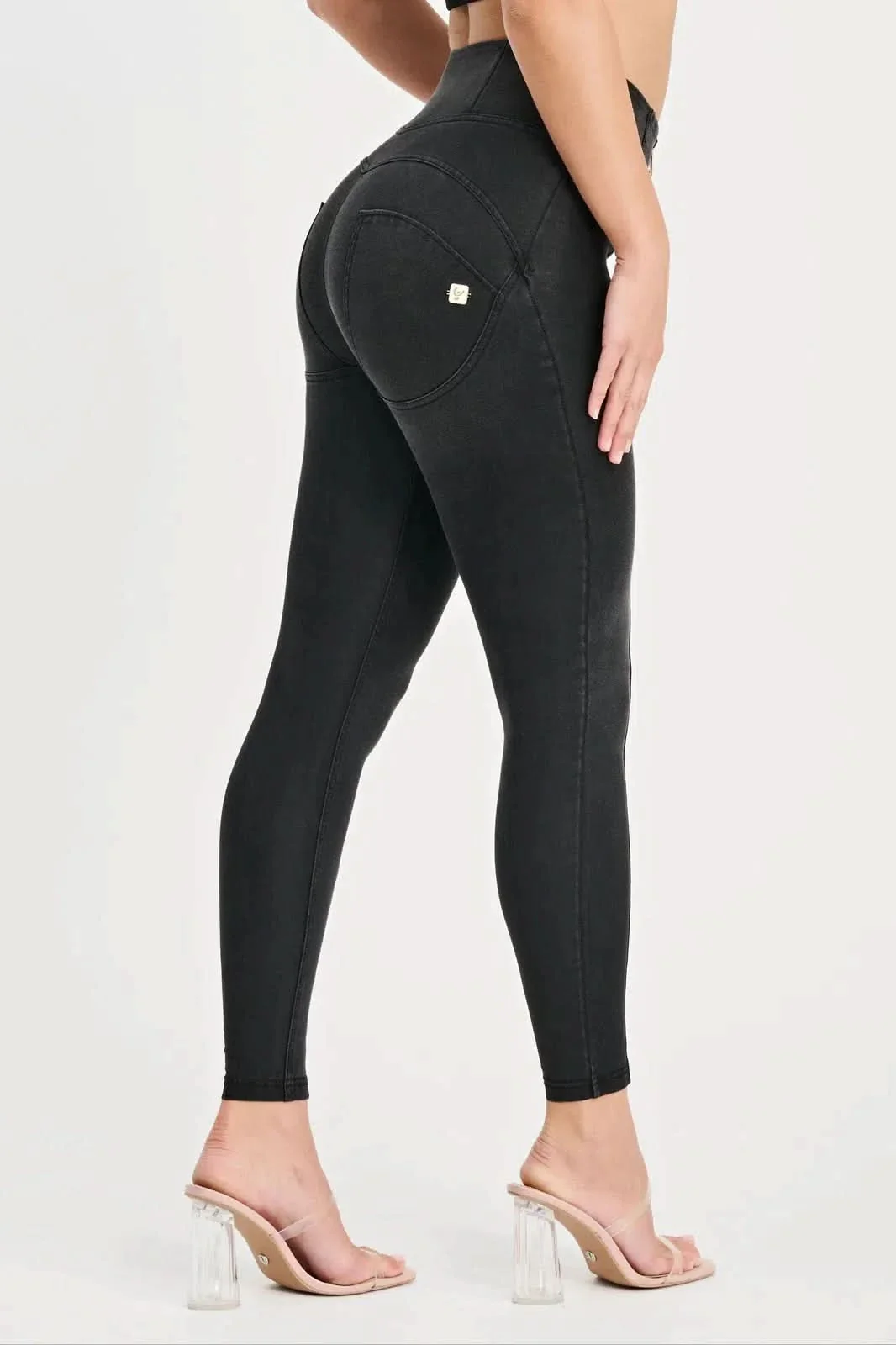 WRUP Denim with Feature Seam - High Waisted - 7/8 Length - Black + Black Stitching - Image 7