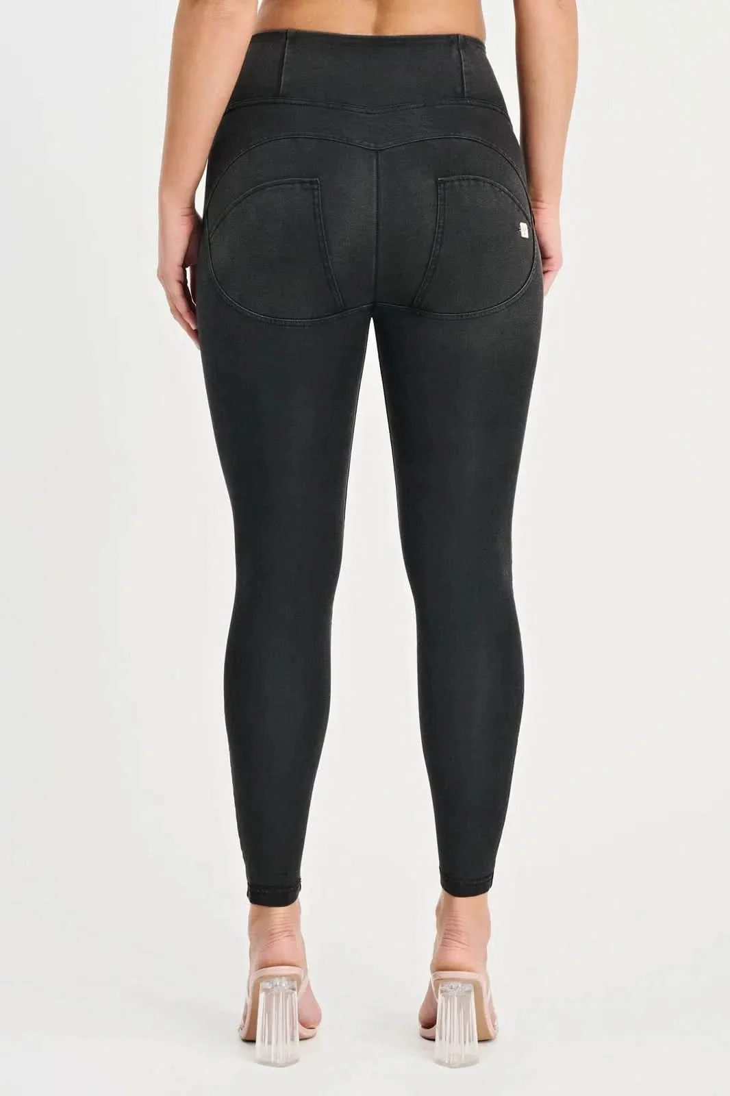 WRUP Denim with Feature Seam - High Waisted - 7/8 Length - Black + Black Stitching - Image 8