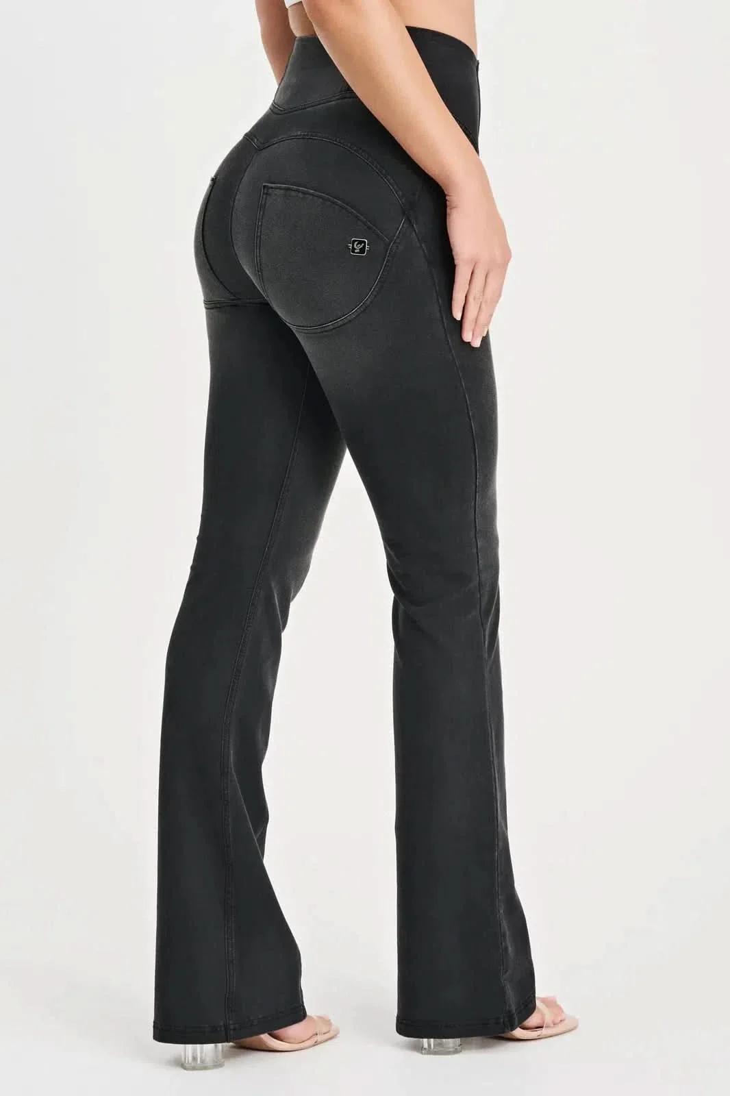 WRUP Denim with Feature Seam - High Waisted - Bell Bottom Flare - Black + Black Stitching - Image 7