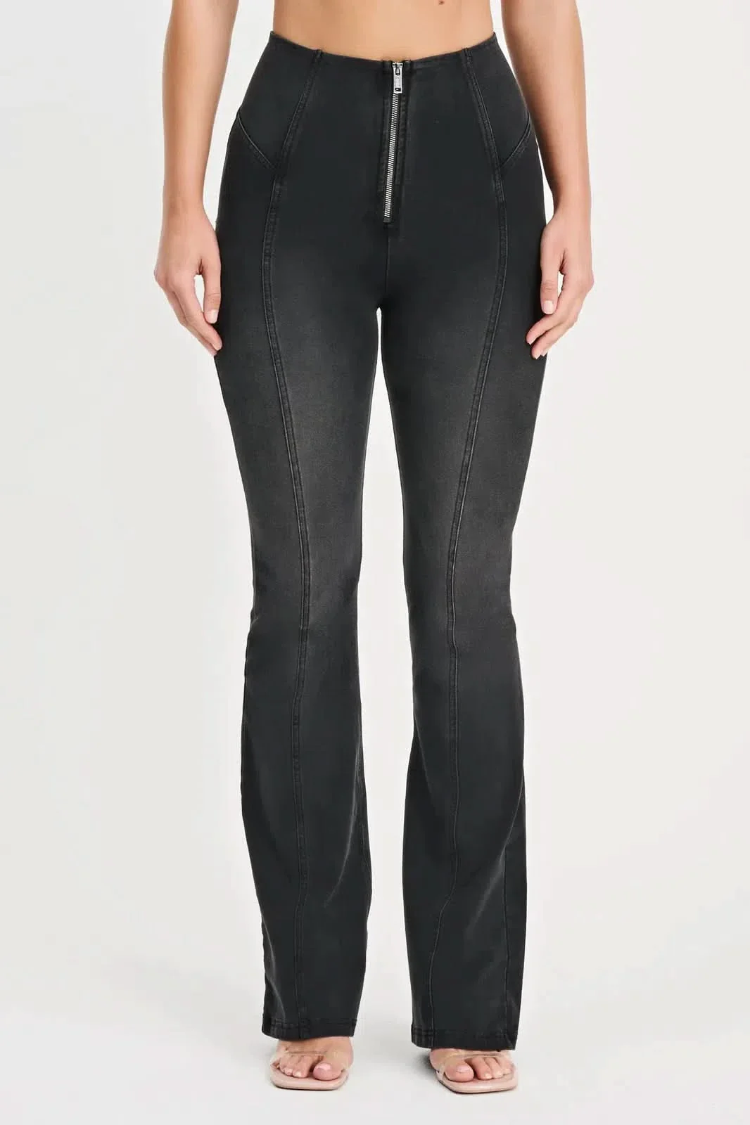 WRUP Denim with Feature Seam - High Waisted - Bell Bottom Flare - Black + Black Stitching - Image 8