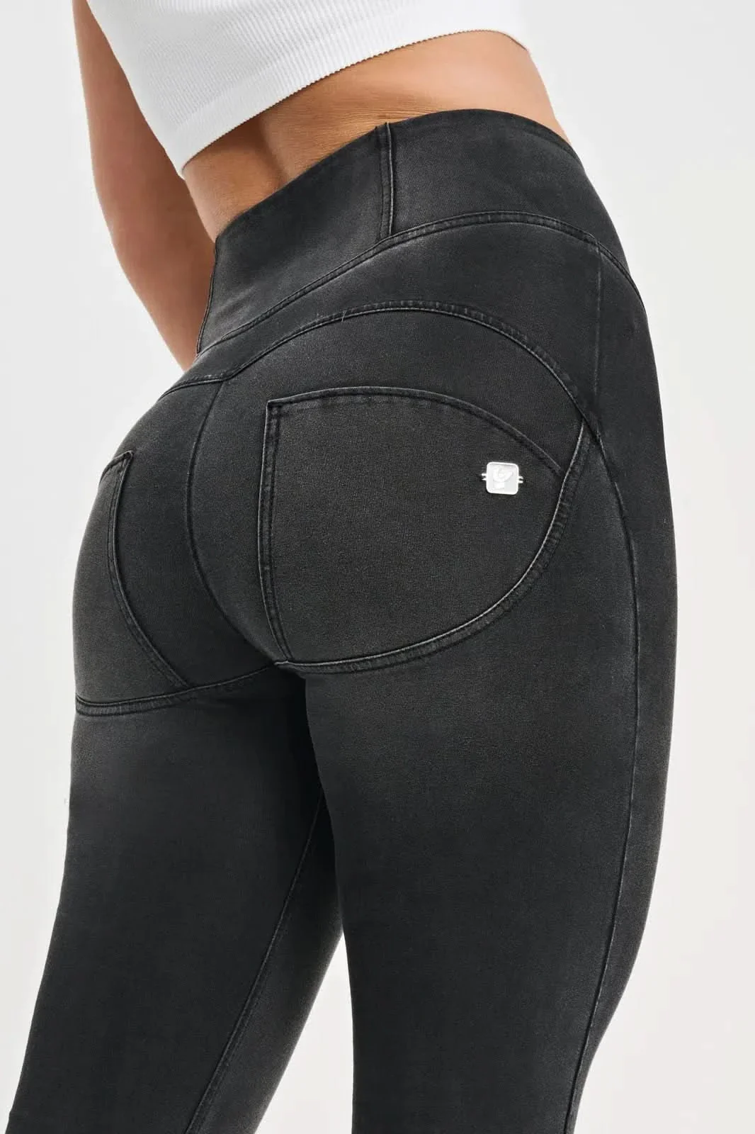 WRUP Denim with Feature Seam - High Waisted - Bell Bottom Flare - Black + Black Stitching - Image 9