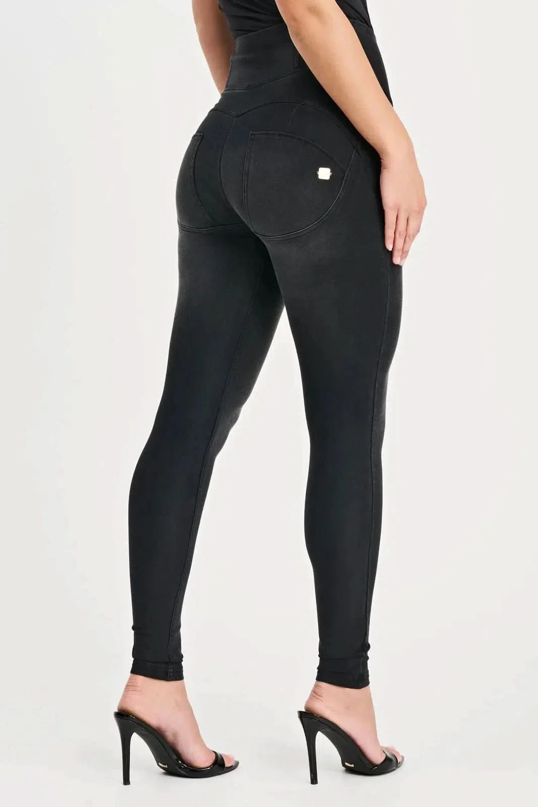 WRUP Denim with Feature Seam - High Waisted - Full Length - Black + Black Stitching - Image 5
