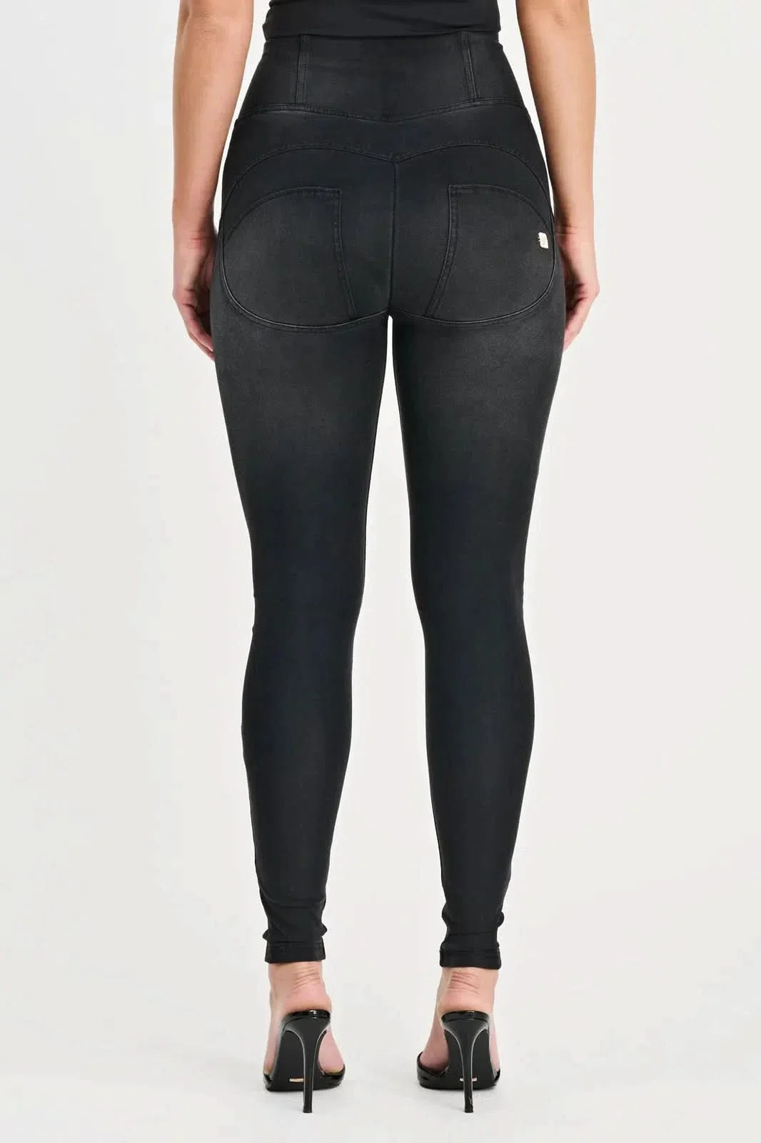 WRUP Denim with Feature Seam - High Waisted - Full Length - Black + Black Stitching - Image 6