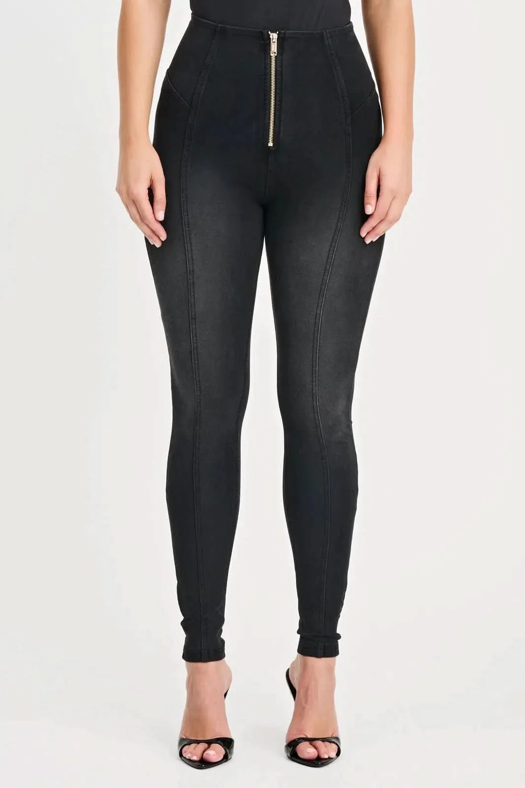 WRUP Denim with Feature Seam - High Waisted - Full Length - Black + Black Stitching - Image 7