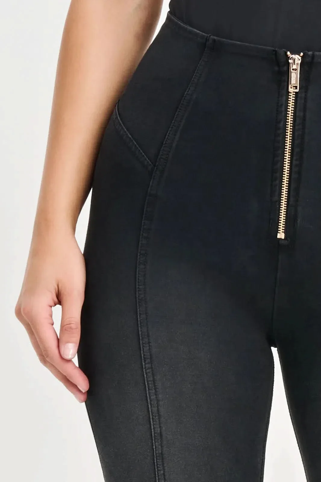 WRUP Denim with Feature Seam - High Waisted - Full Length - Black + Black Stitching - Image 8
