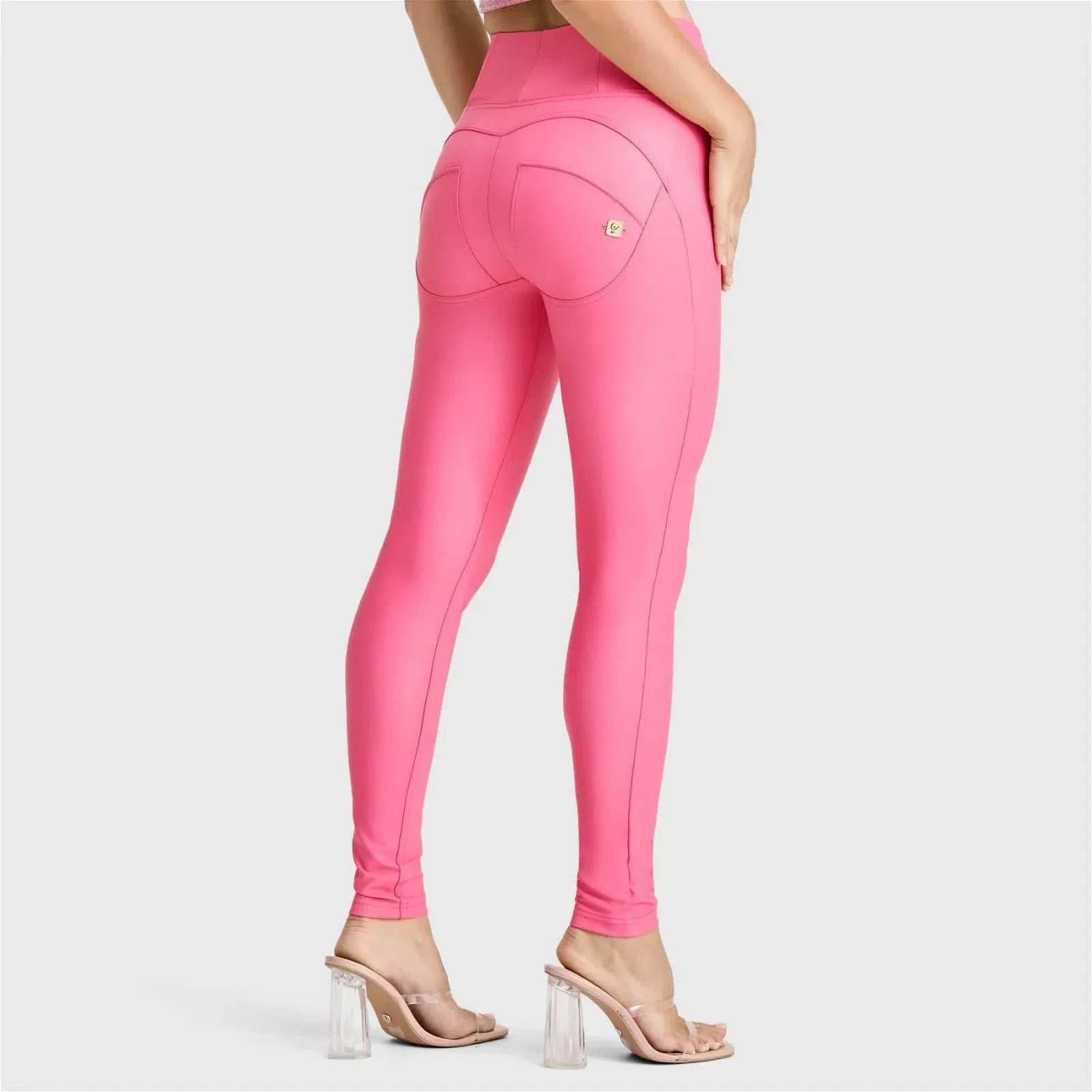 WRUP Faux Leather - High Waisted - Full Length - Candy Pink - Image 3