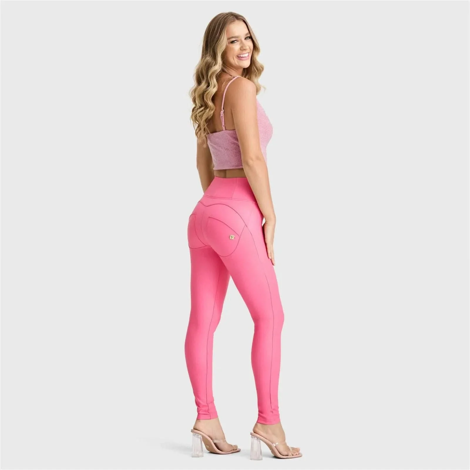 WRUP Faux Leather - High Waisted - Full Length - Candy Pink - Image 5