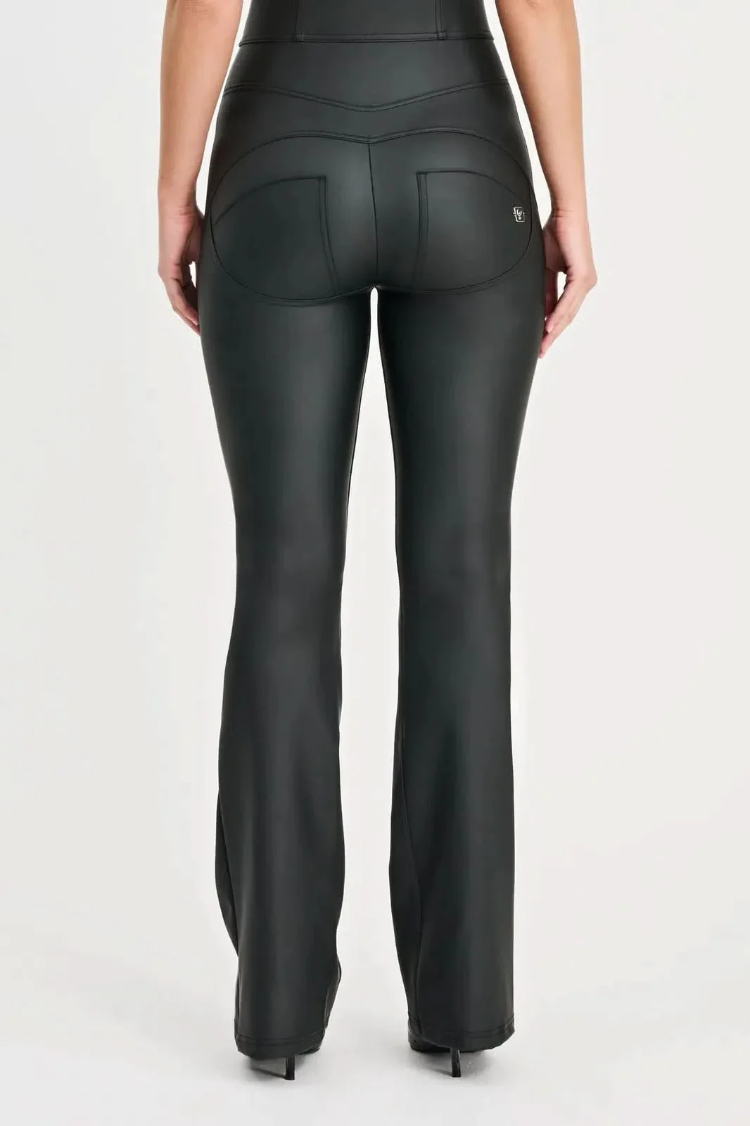 WRUP Faux Leather Jumpsuit - High Waisted - Flare - Black - Image 13