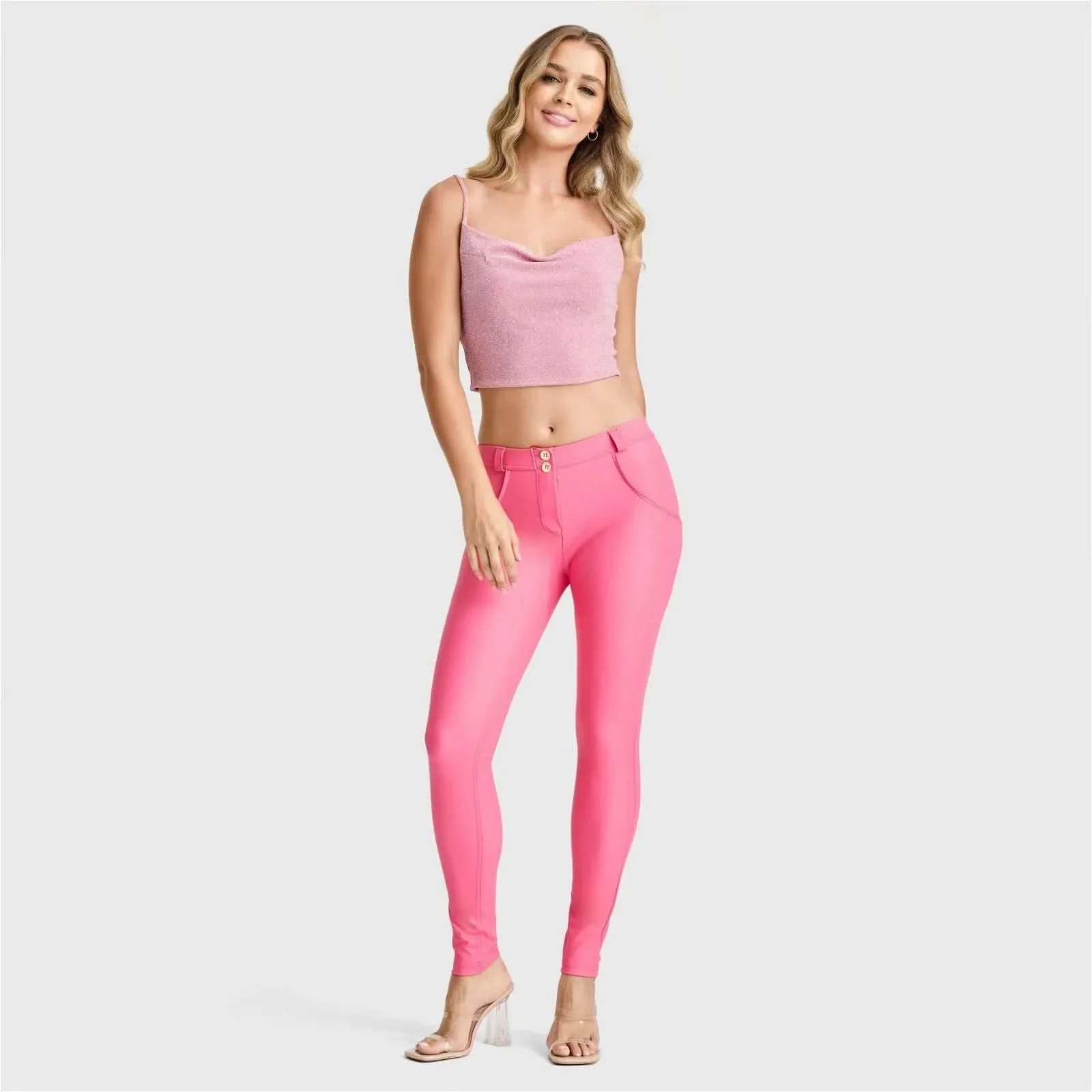 WRUP Faux Leather - Mid Rise - Full Length - Candy Pink - Image 4
