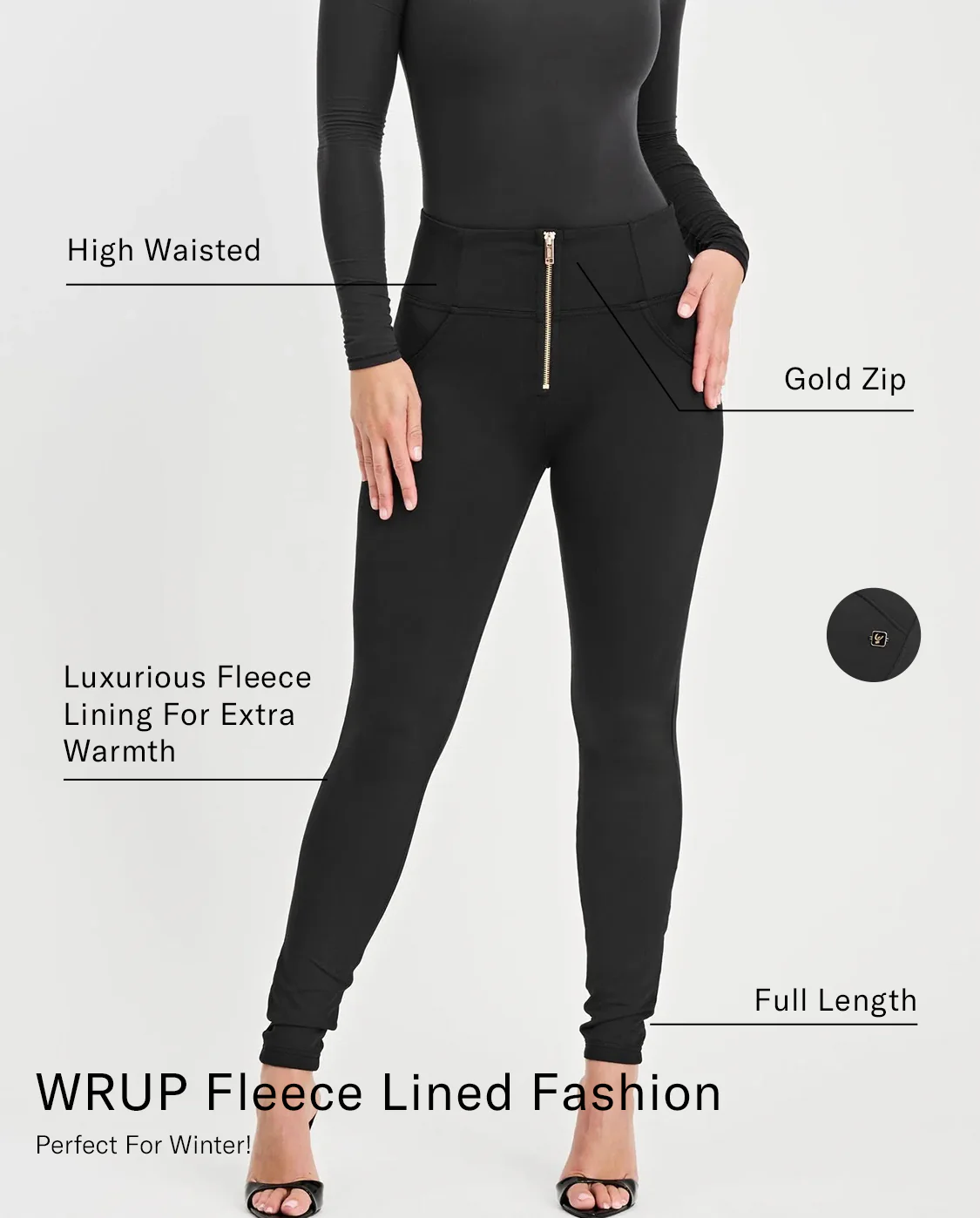 WRUP Fleece Lined Fashion - High Waisted - Full Length - Black - Image 2