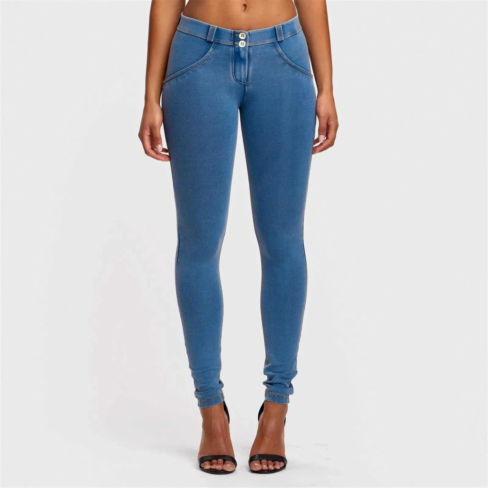 WRUP Denim - Mid Rise - Full Length - Light Blue + Yellow Stitching - Image 5