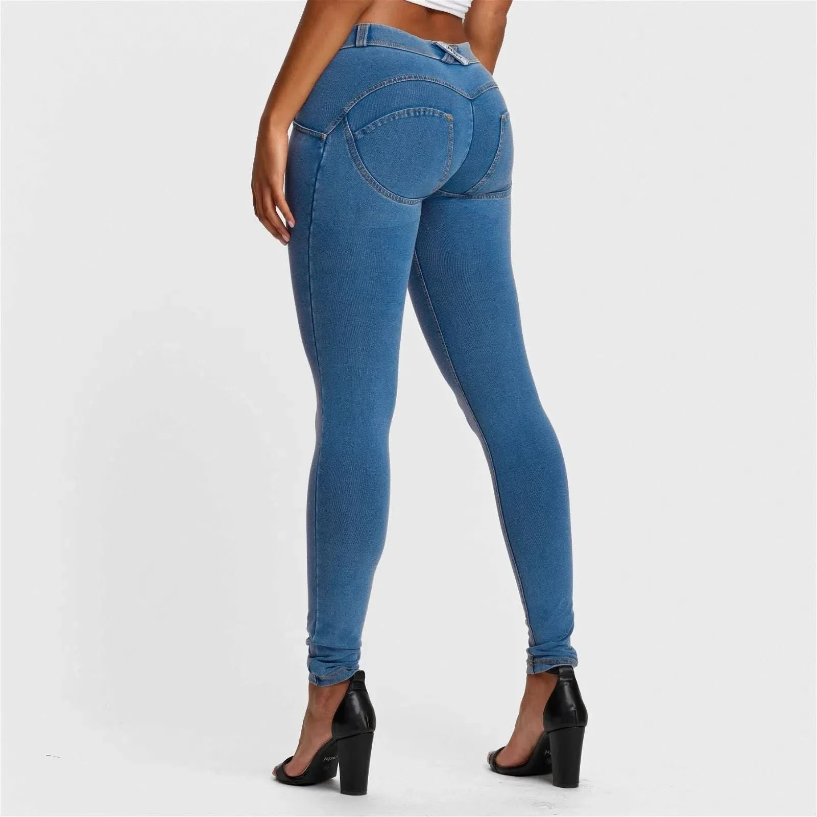 WRUP Denim - Mid Rise - Full Length - Light Blue + Yellow Stitching - Image 6