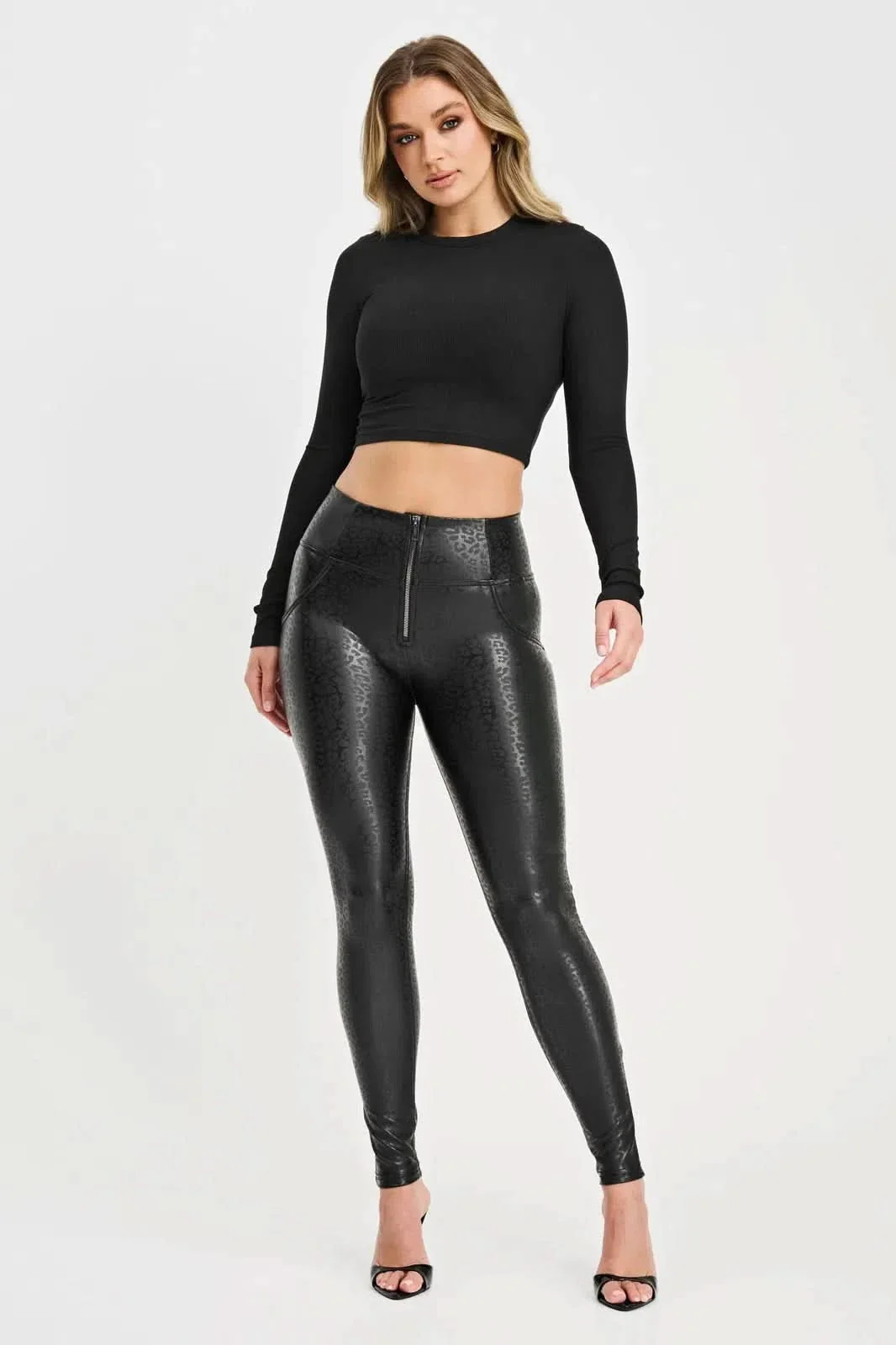 WRUP Panther Faux Leather - High Waisted - Full Length - Black - Image 2