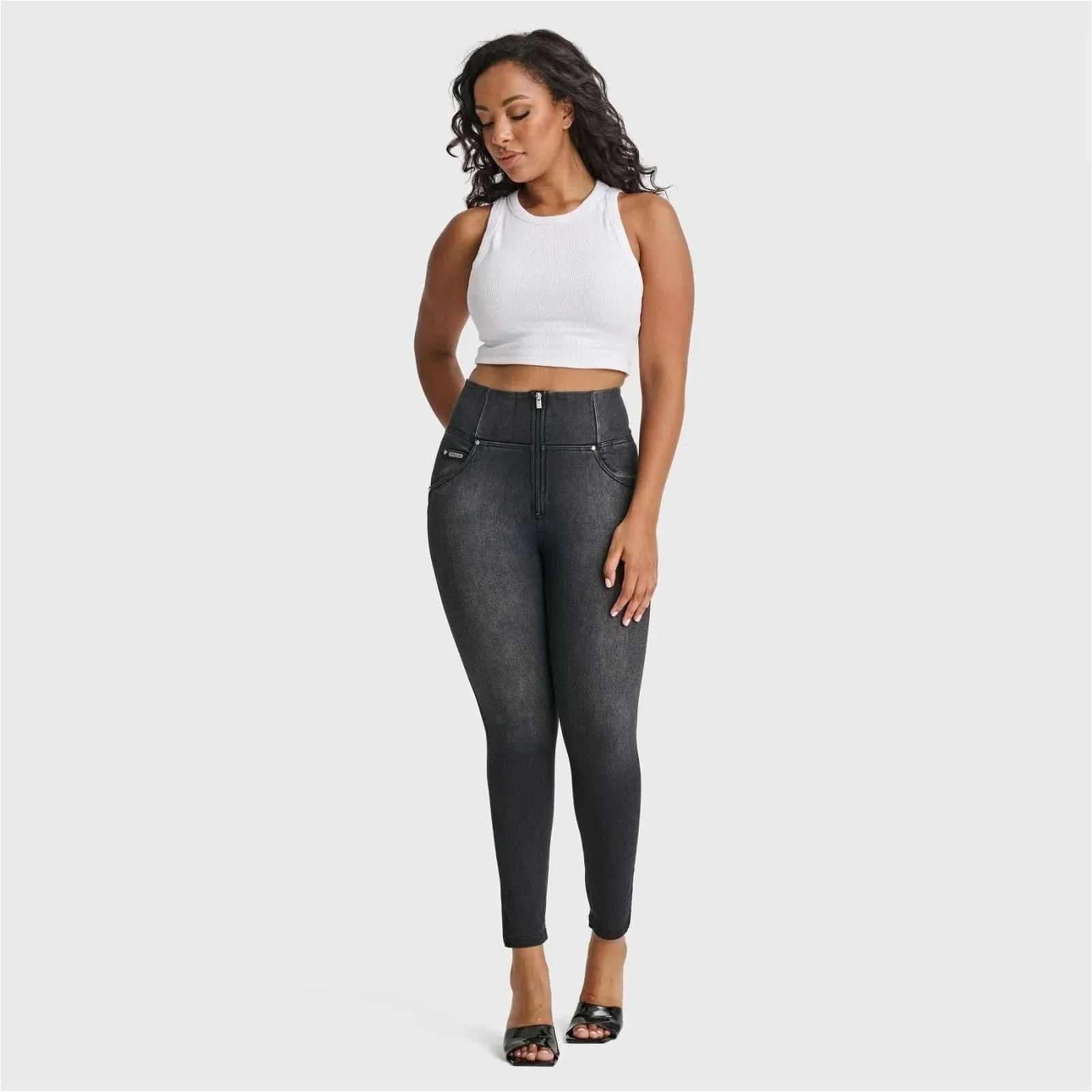WRUP SNUG Curvy Jeans - High Waisted - Full Length - Black + Black Stitching - Image 3
