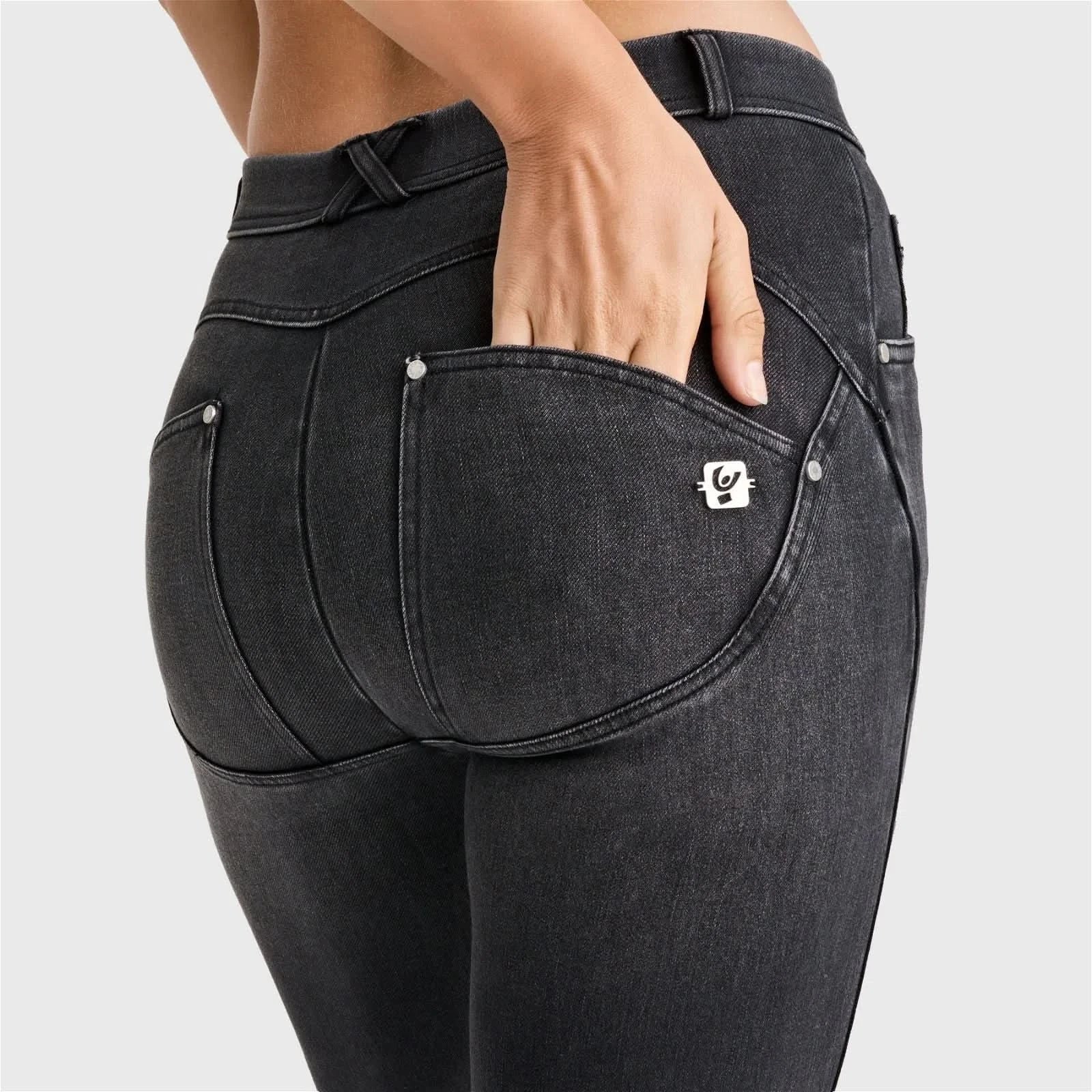 WRUP SNUG Jeans - 2 Button High Waisted - Bootcut - Black + Black Stitching - Image 10