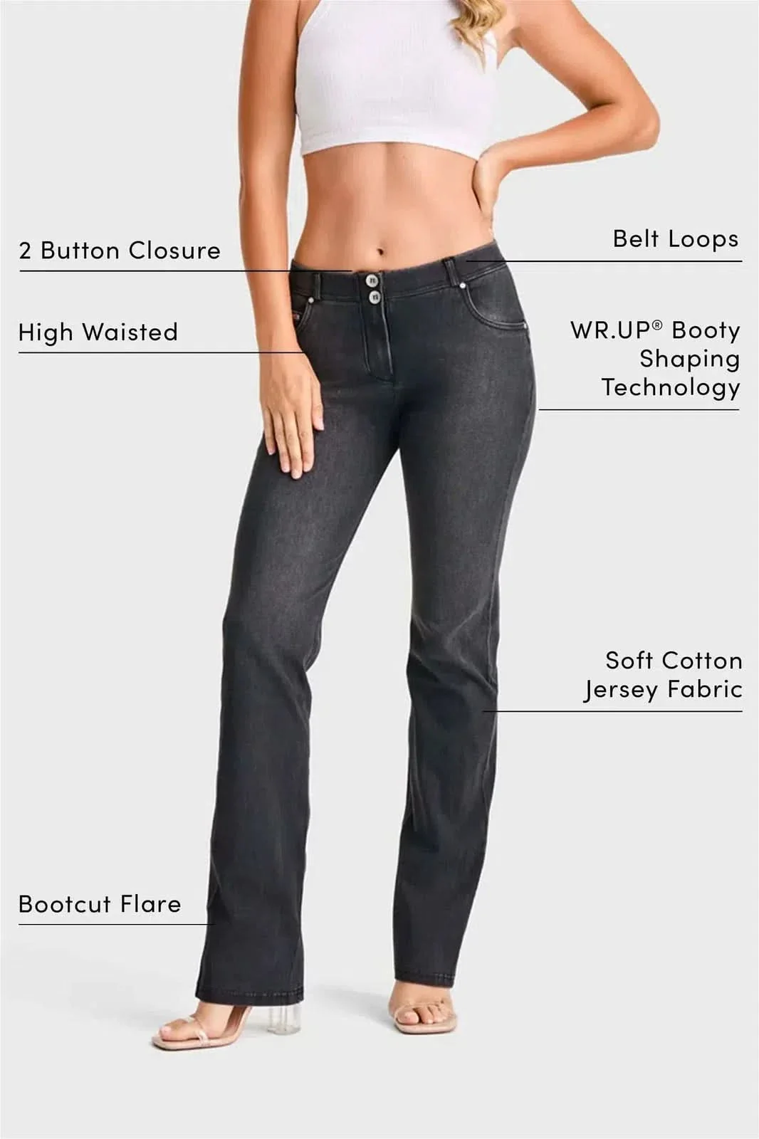 WRUP SNUG Jeans - 2 Button High Waisted - Bootcut - Black + Black Stitching - Image 2