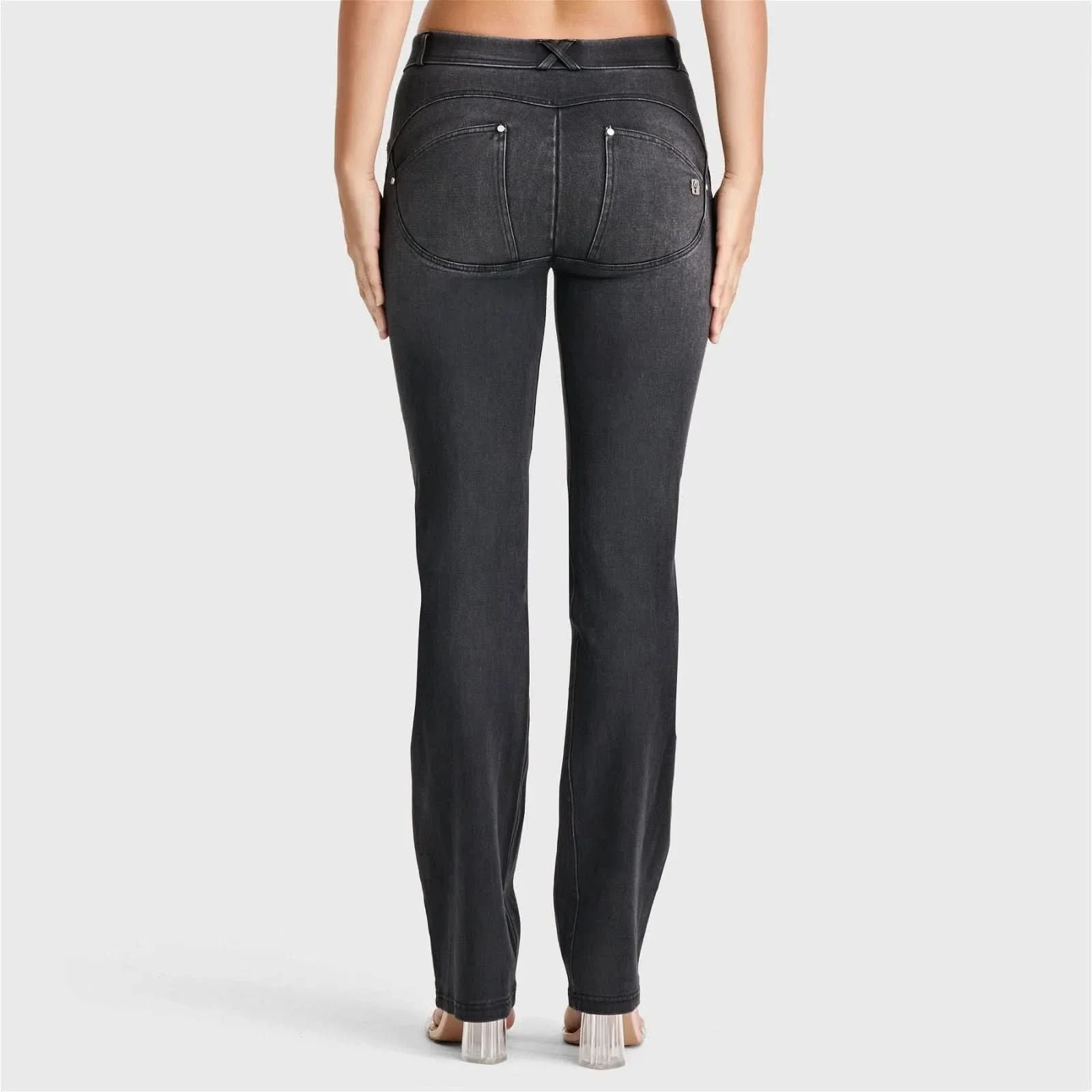 WRUP SNUG Jeans - 2 Button High Waisted - Bootcut - Black + Black Stitching - Image 5