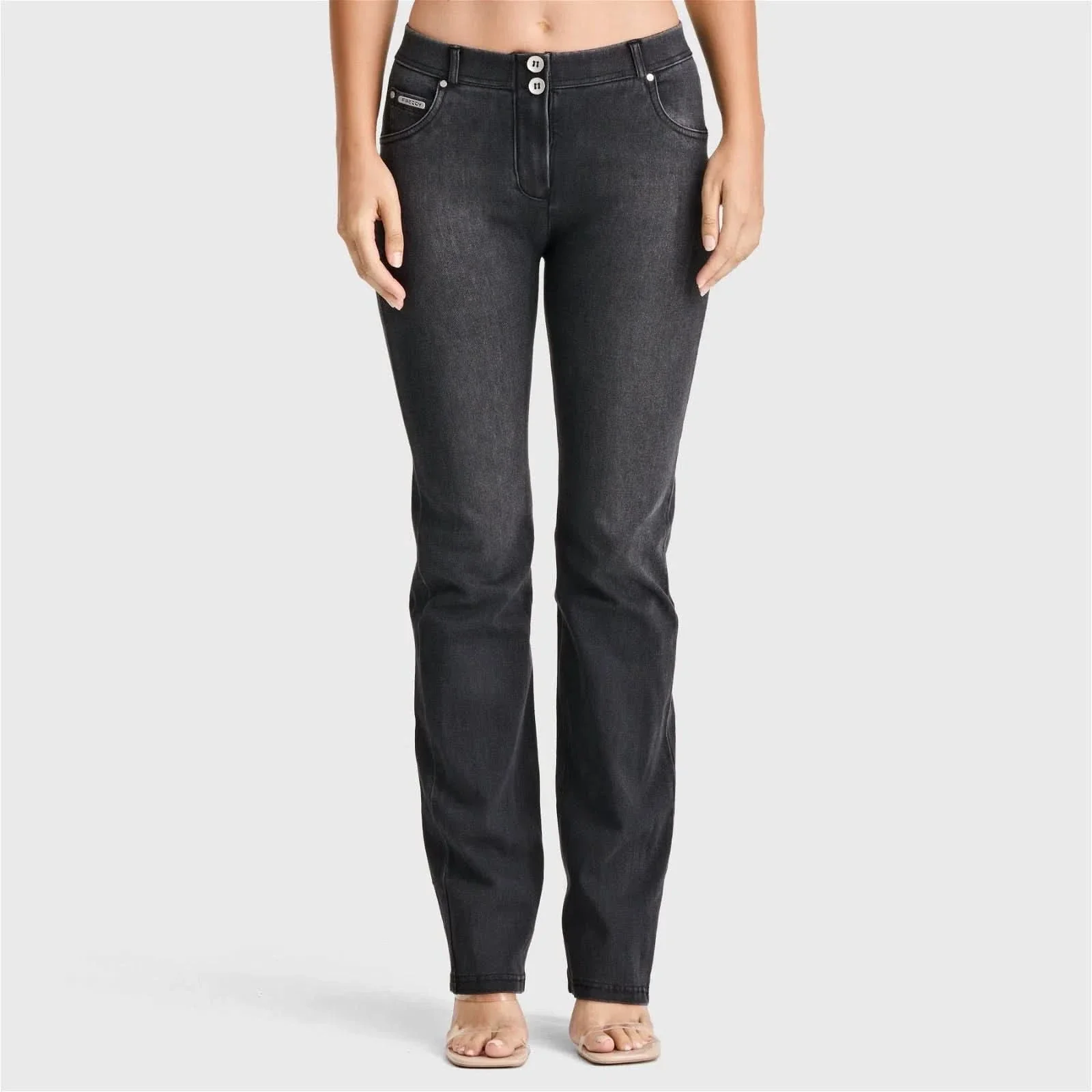 WRUP SNUG Jeans - 2 Button High Waisted - Bootcut - Black + Black Stitching - Image 6