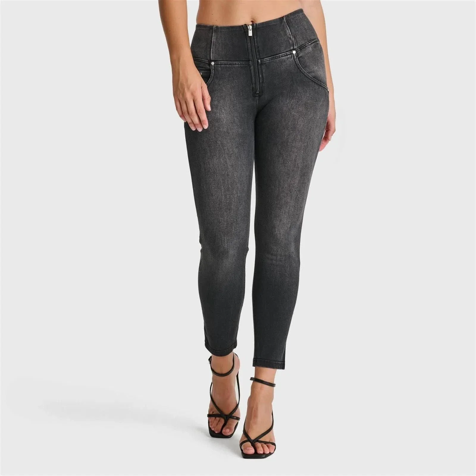 WRUP SNUG Jeans - High Waisted - 7/8 Length - Black + Black Stitching - Image 5