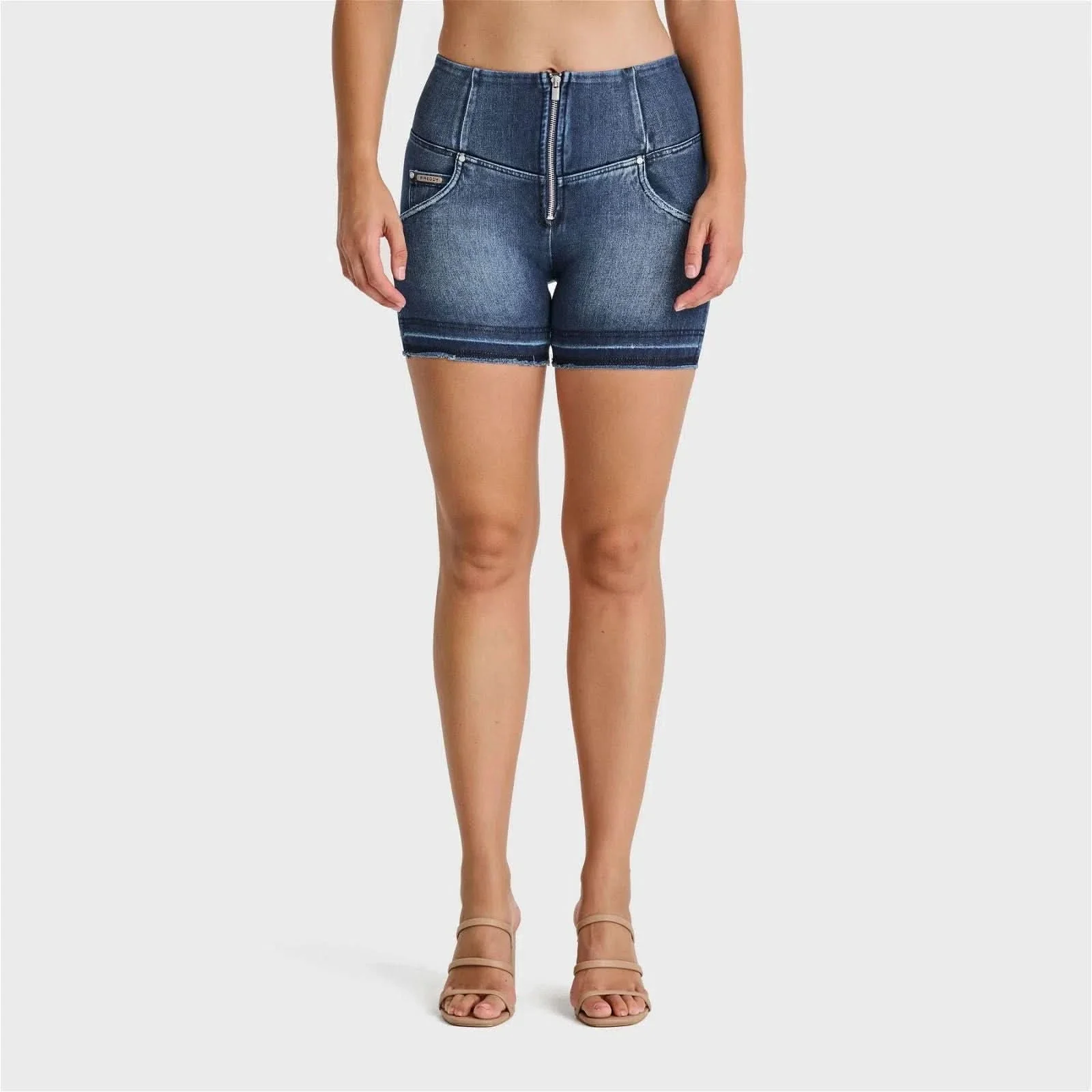 WRUP SNUG Jeans - High Waisted - Shorts - Dark Blue + Blue Stitching - Image 7