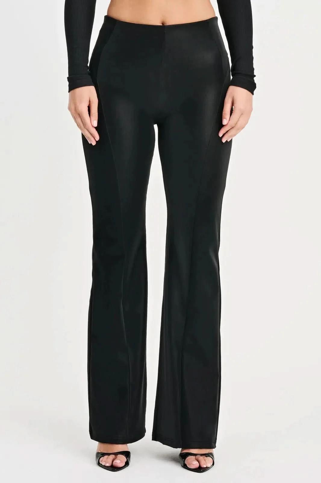 WRUP Velvet Faux Leather - High Waisted - Super Flare - Black - Image 10